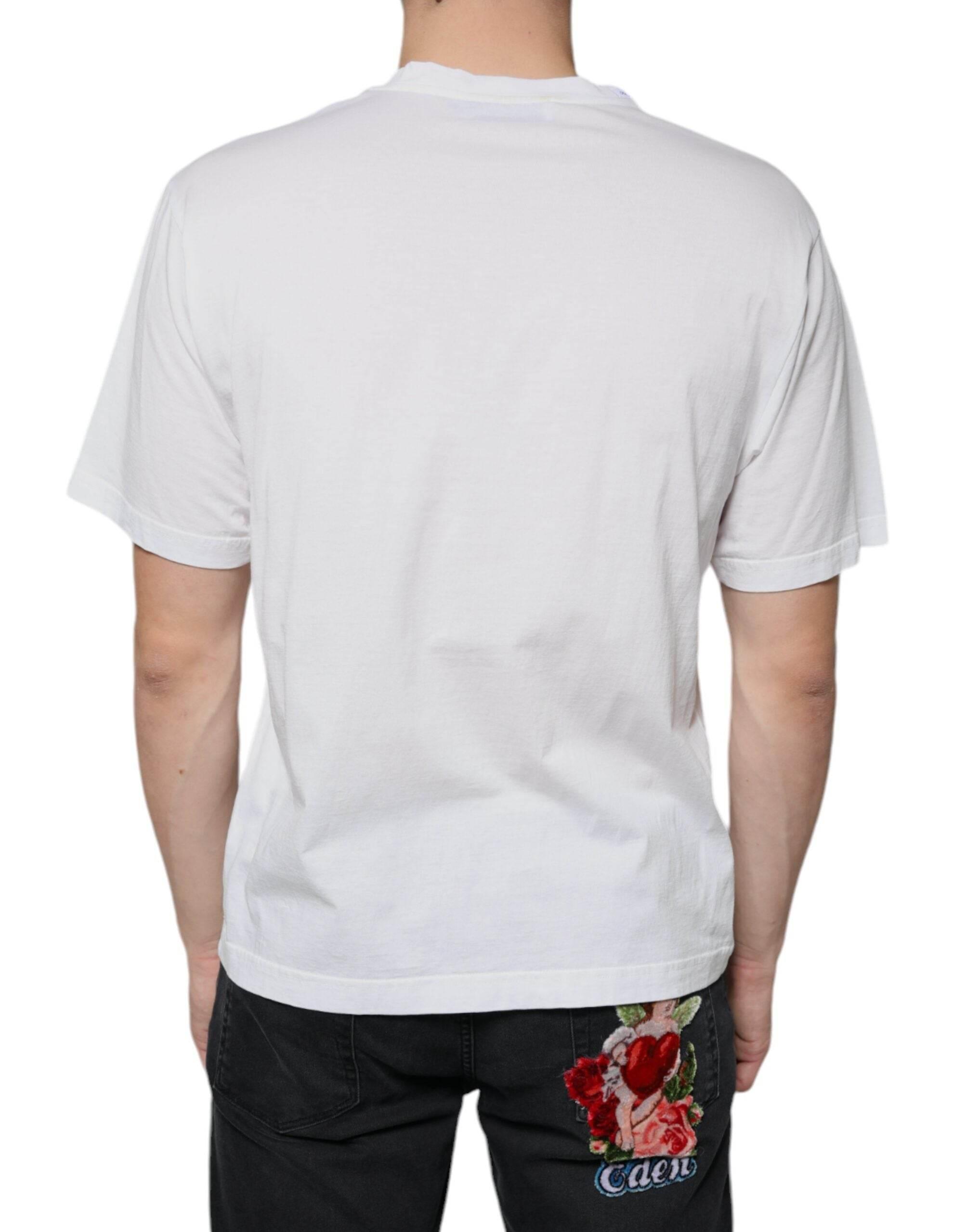 Dolce & Gabbana White Cotton DG Logo Print Casual T-shirt - Hilstor