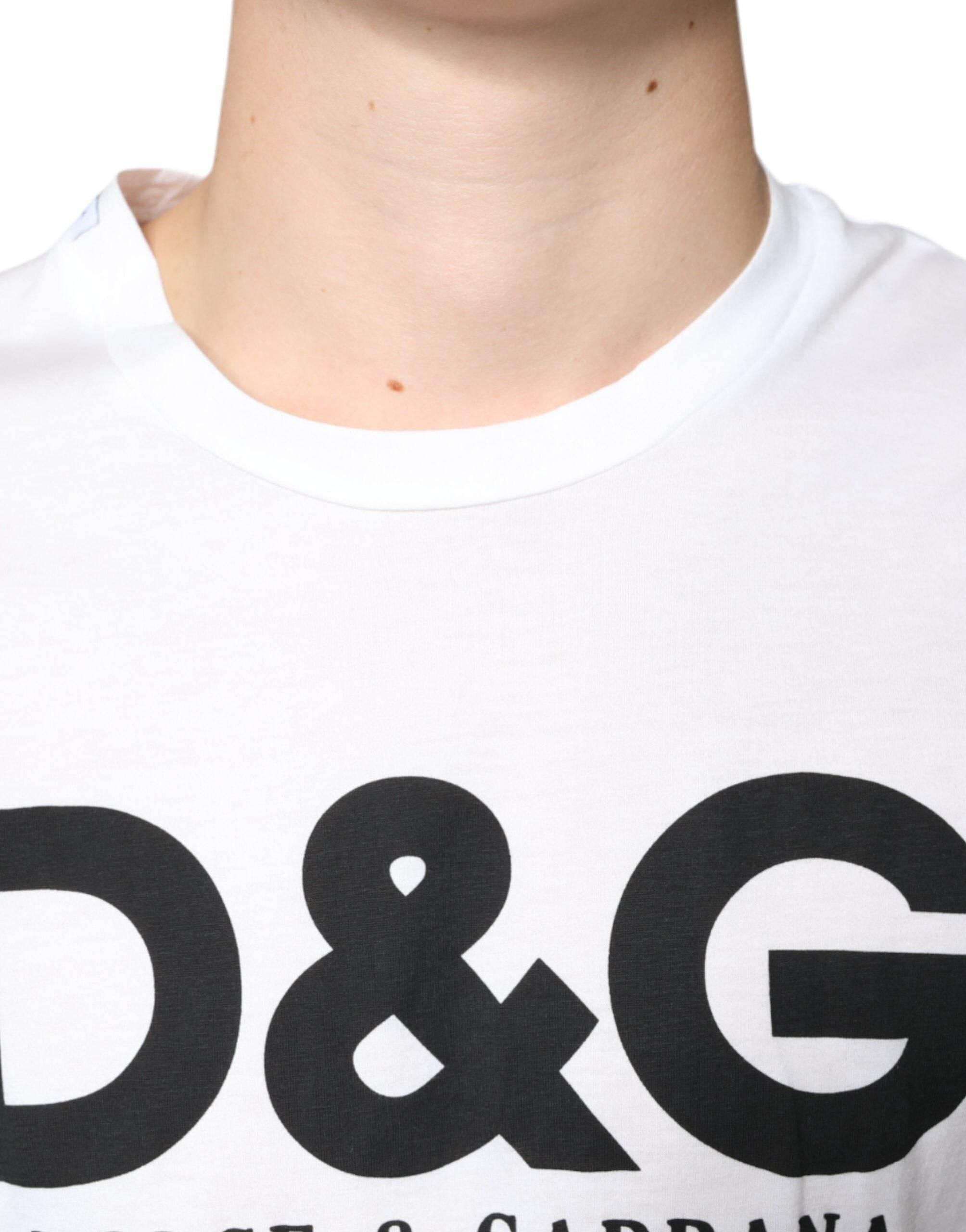 Dolce & Gabbana White Cotton DG Logo Print Casual T-shirt - Hilstor