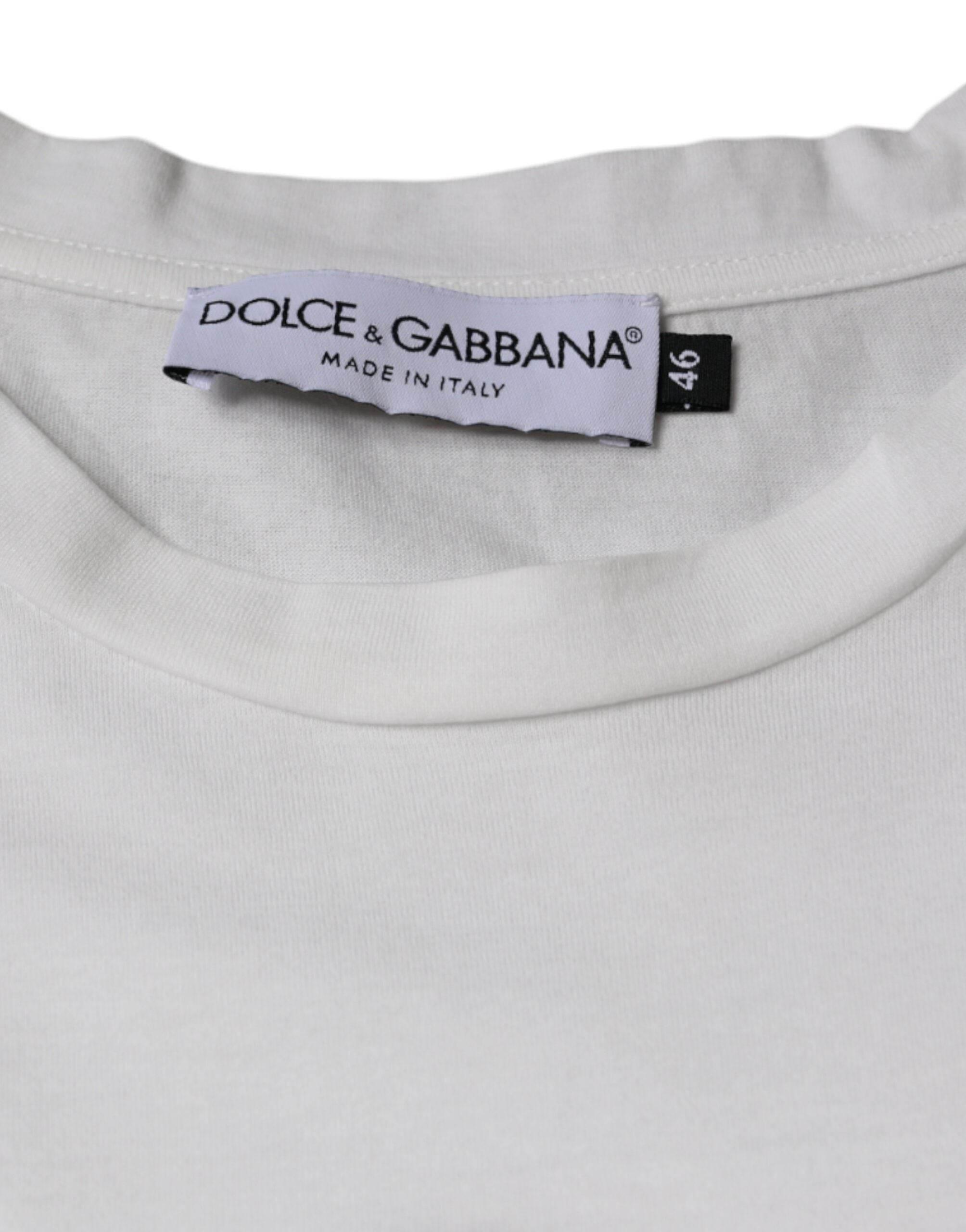 Dolce & Gabbana White Cotton DG Logo Print Casual T-shirt - Hilstor