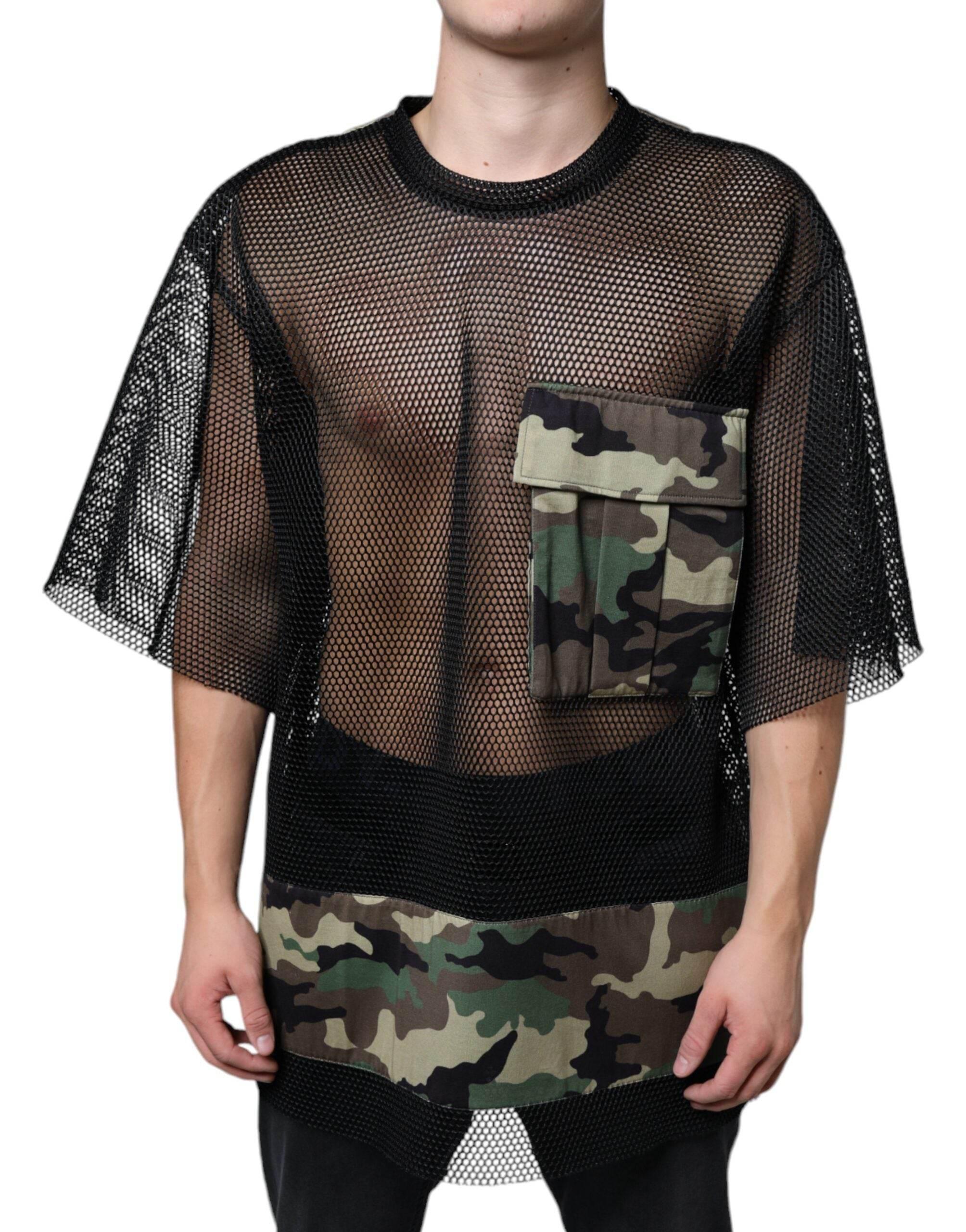 Dolce & Gabbana Black Mesh Camouflage Short Sleeves T-shirt - Hilstor