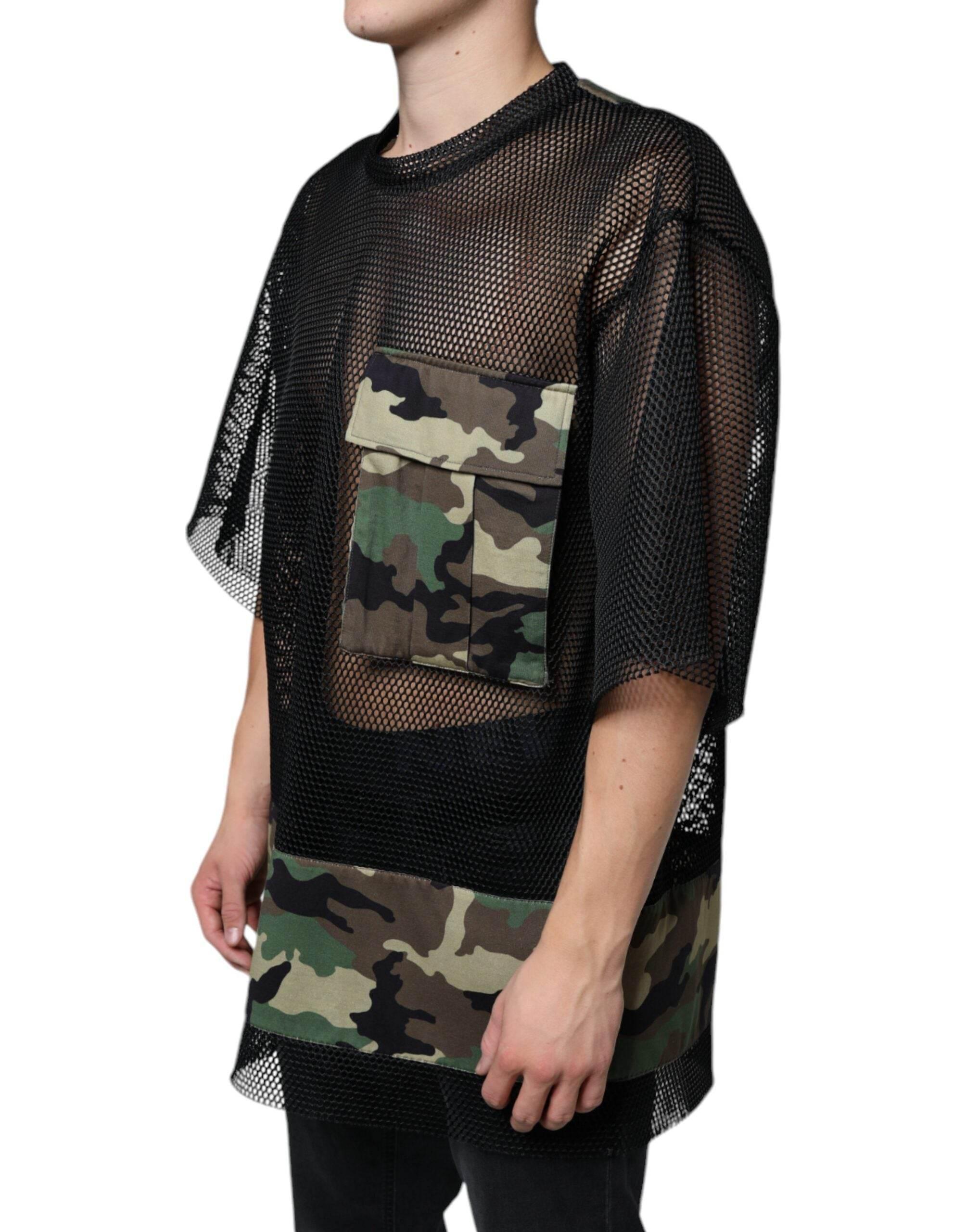 Dolce & Gabbana Black Mesh Camouflage Short Sleeves T-shirt - Hilstor