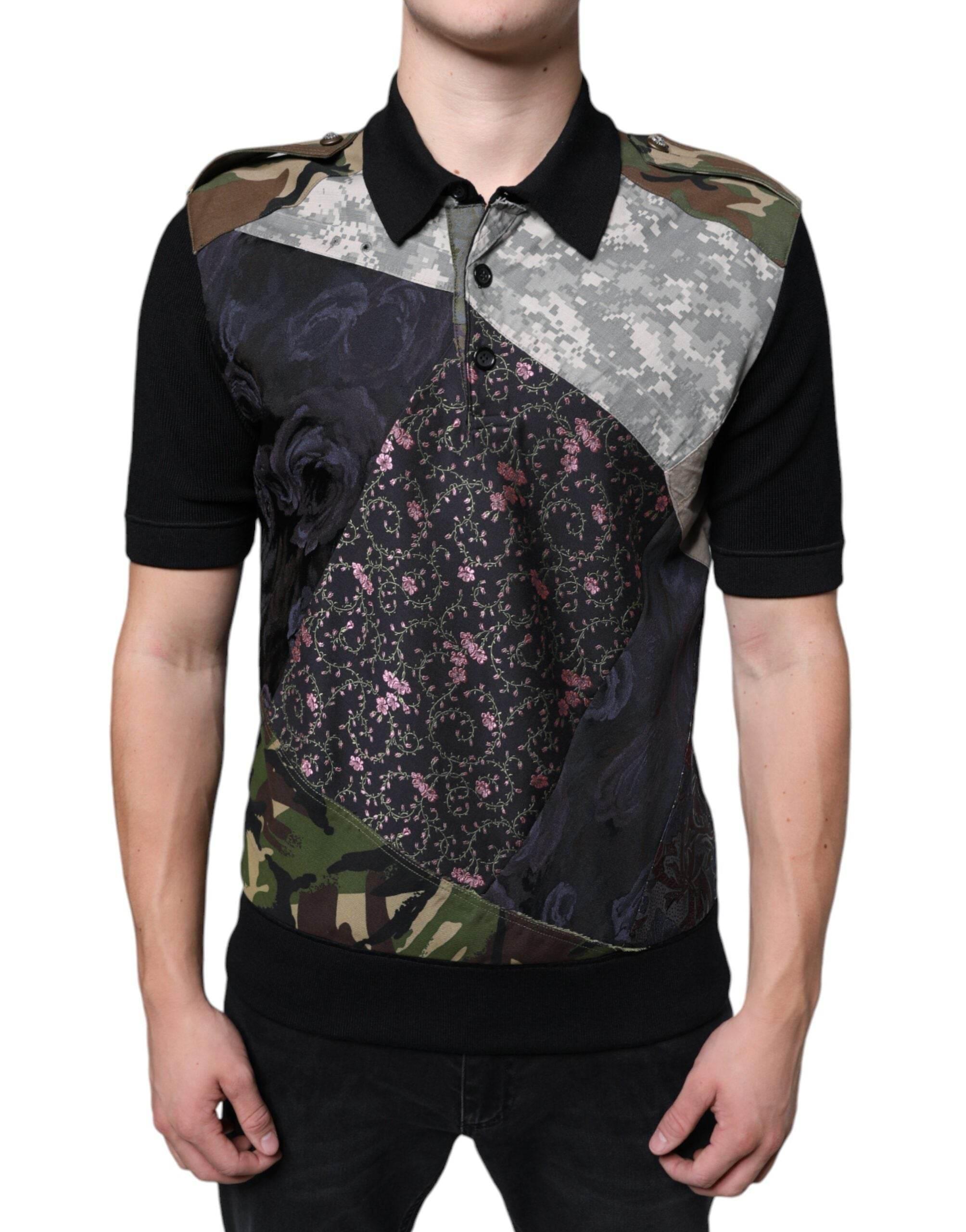 Dolce & Gabbana Multicolor Camouflage Patchwork Silk Polo T-shirt - Hilstor