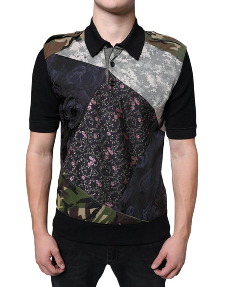 Dolce & Gabbana Multicolor Camouflage Patchwork Silk Polo T-shirt - Hilstor