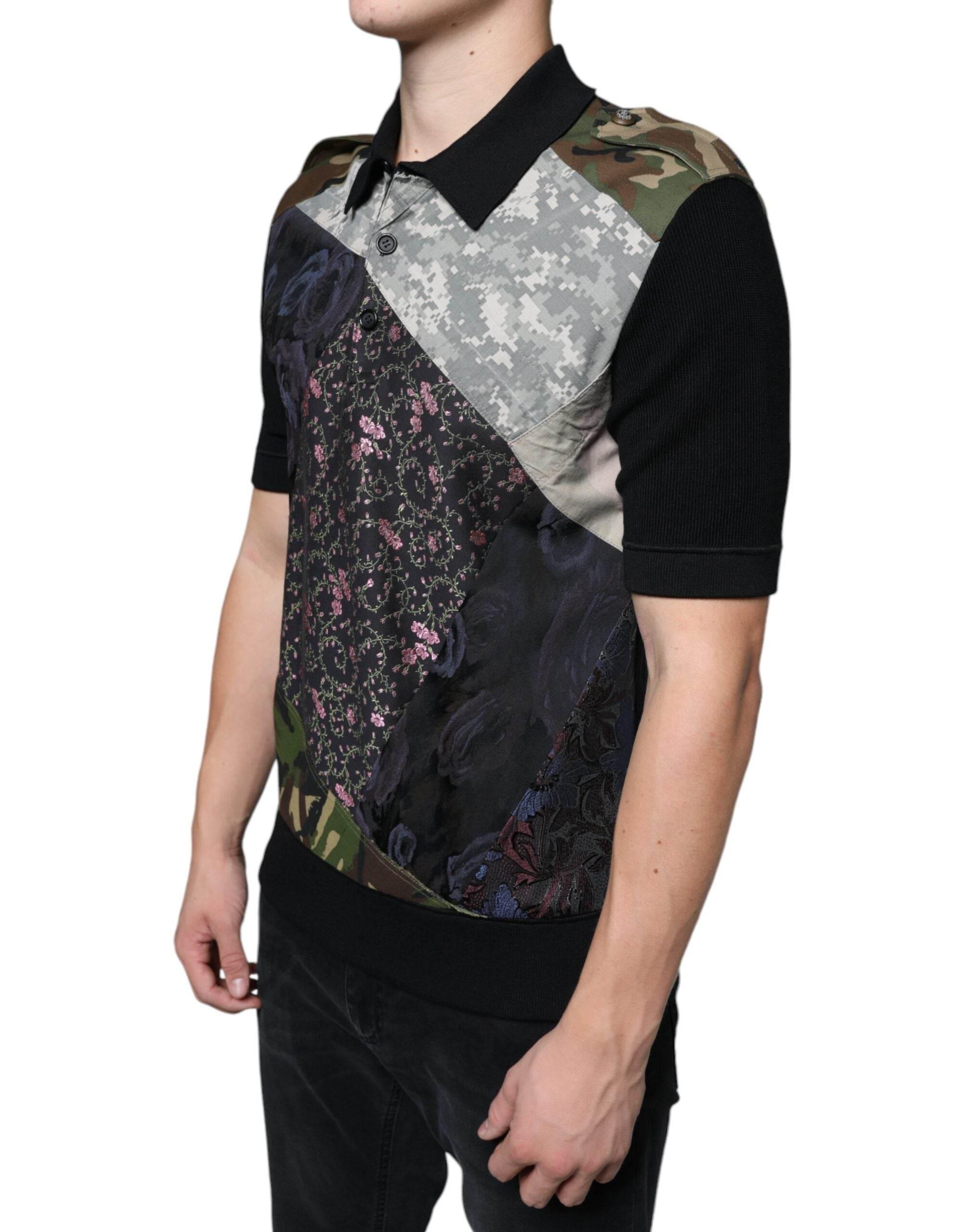 Dolce & Gabbana Multicolor Camouflage Patchwork Silk Polo T-shirt - Hilstor