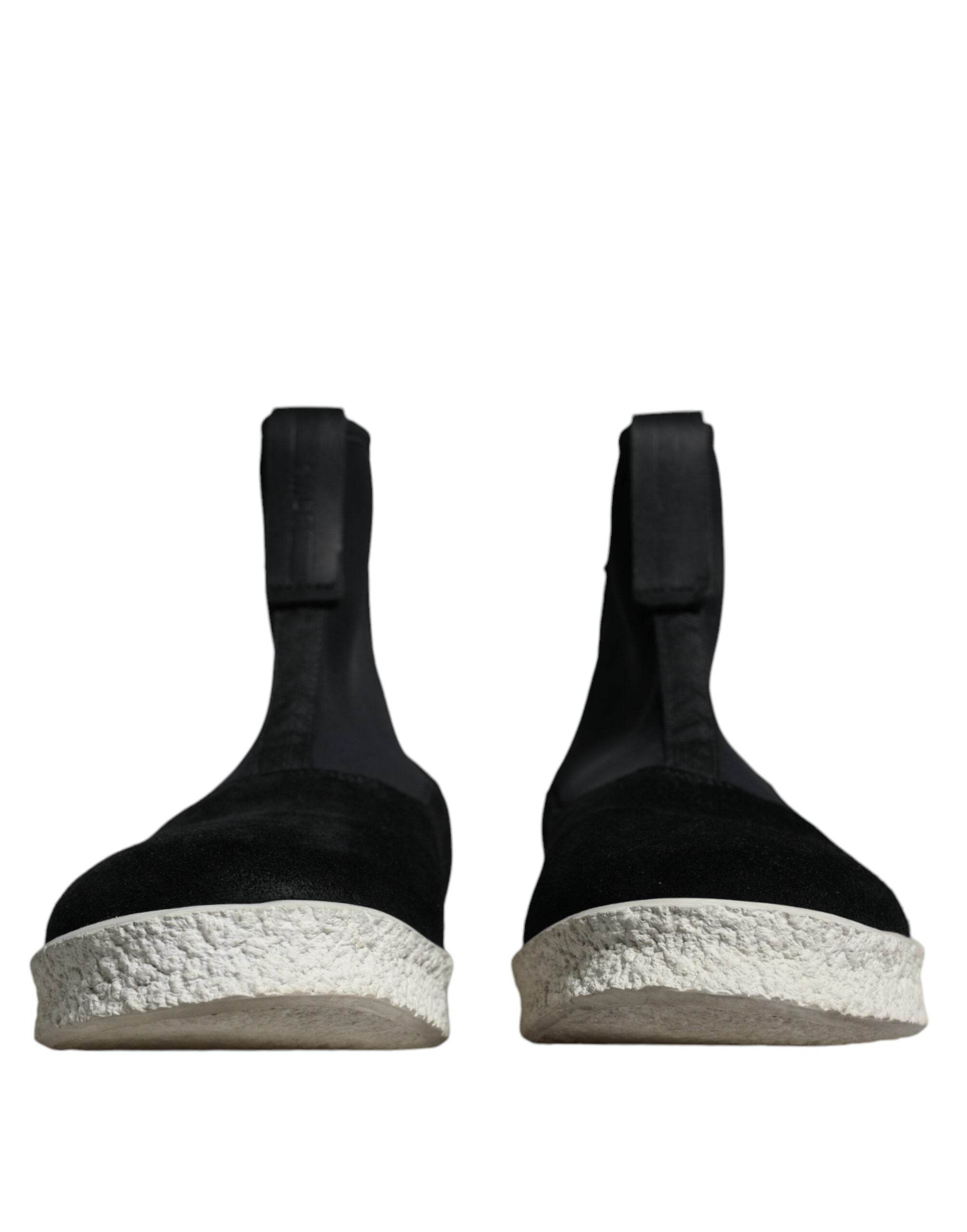 Alexander McQueen Black White Neoprene Takeshi Mid Calf Boots Shoes - Hilstor