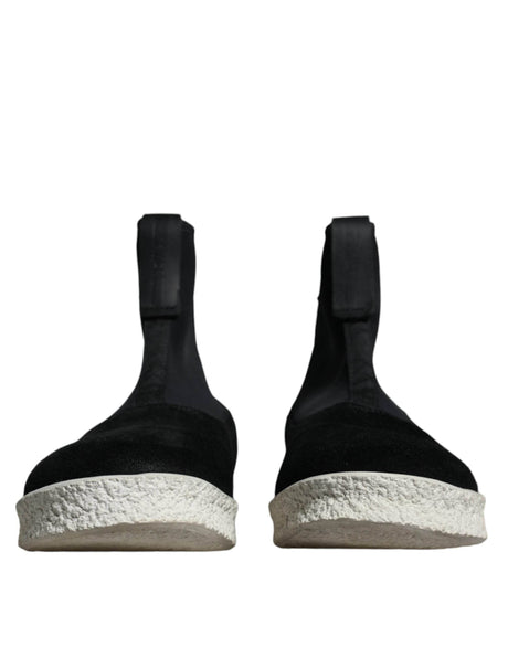 Alexander McQueen Black White Neoprene Takeshi Mid Calf Boots Shoes - Hilstor