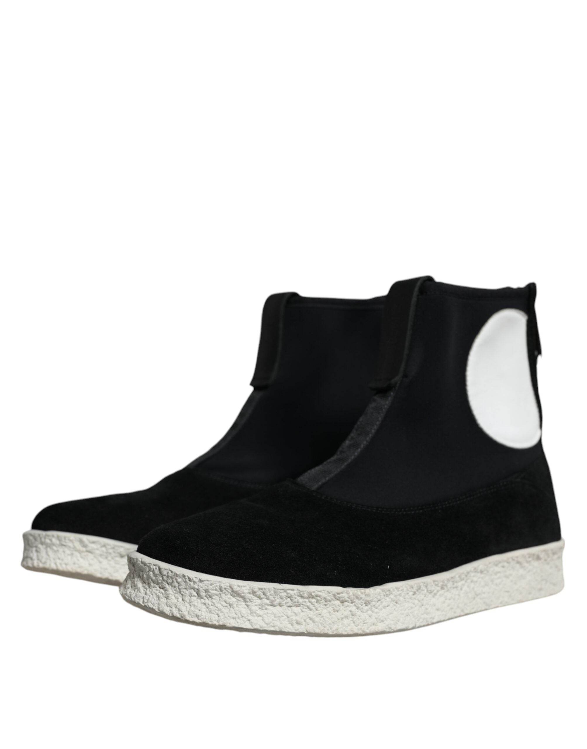Alexander McQueen Black White Neoprene Takeshi Mid Calf Boots Shoes - Hilstor