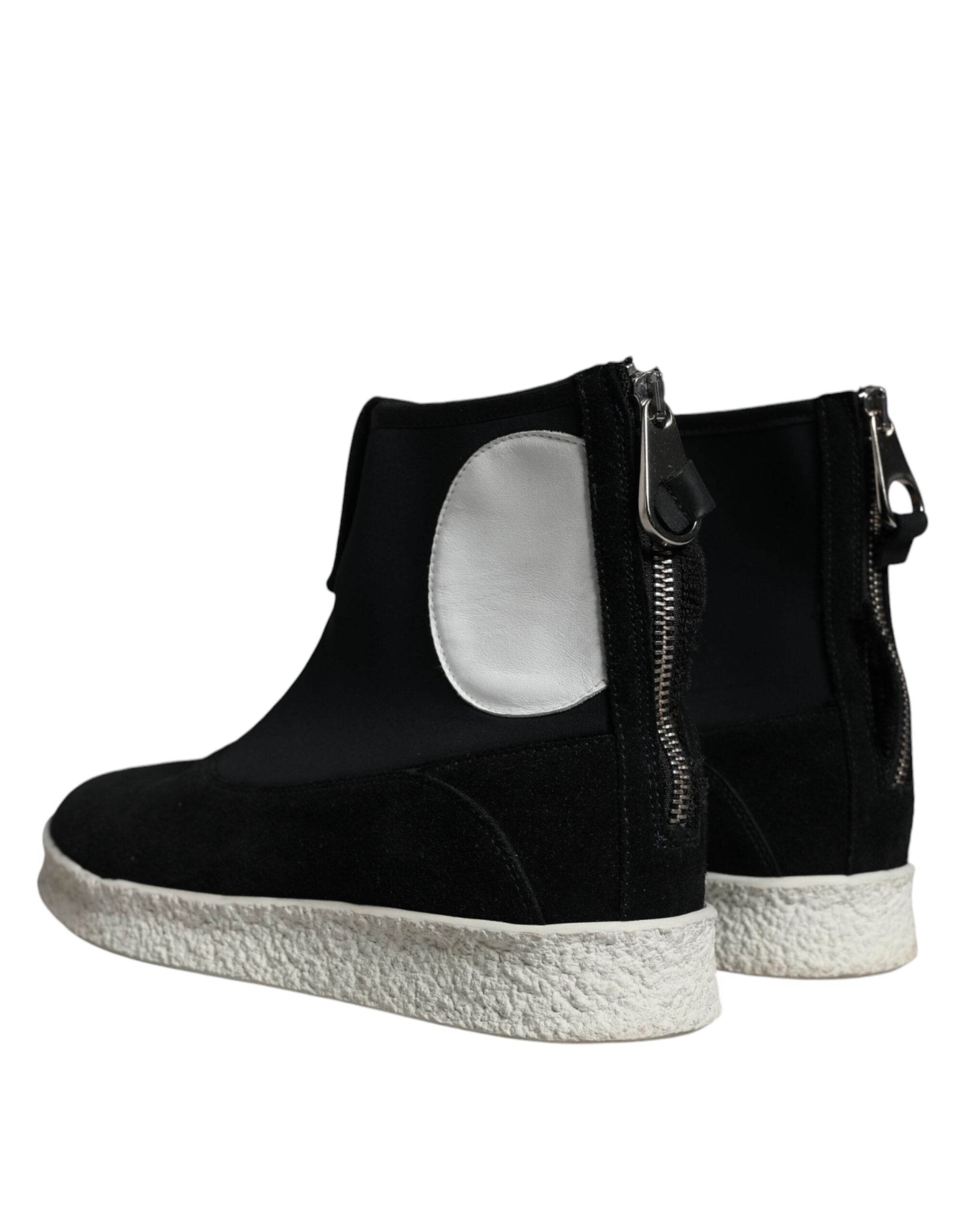 Alexander McQueen Black White Neoprene Takeshi Mid Calf Boots Shoes - Hilstor