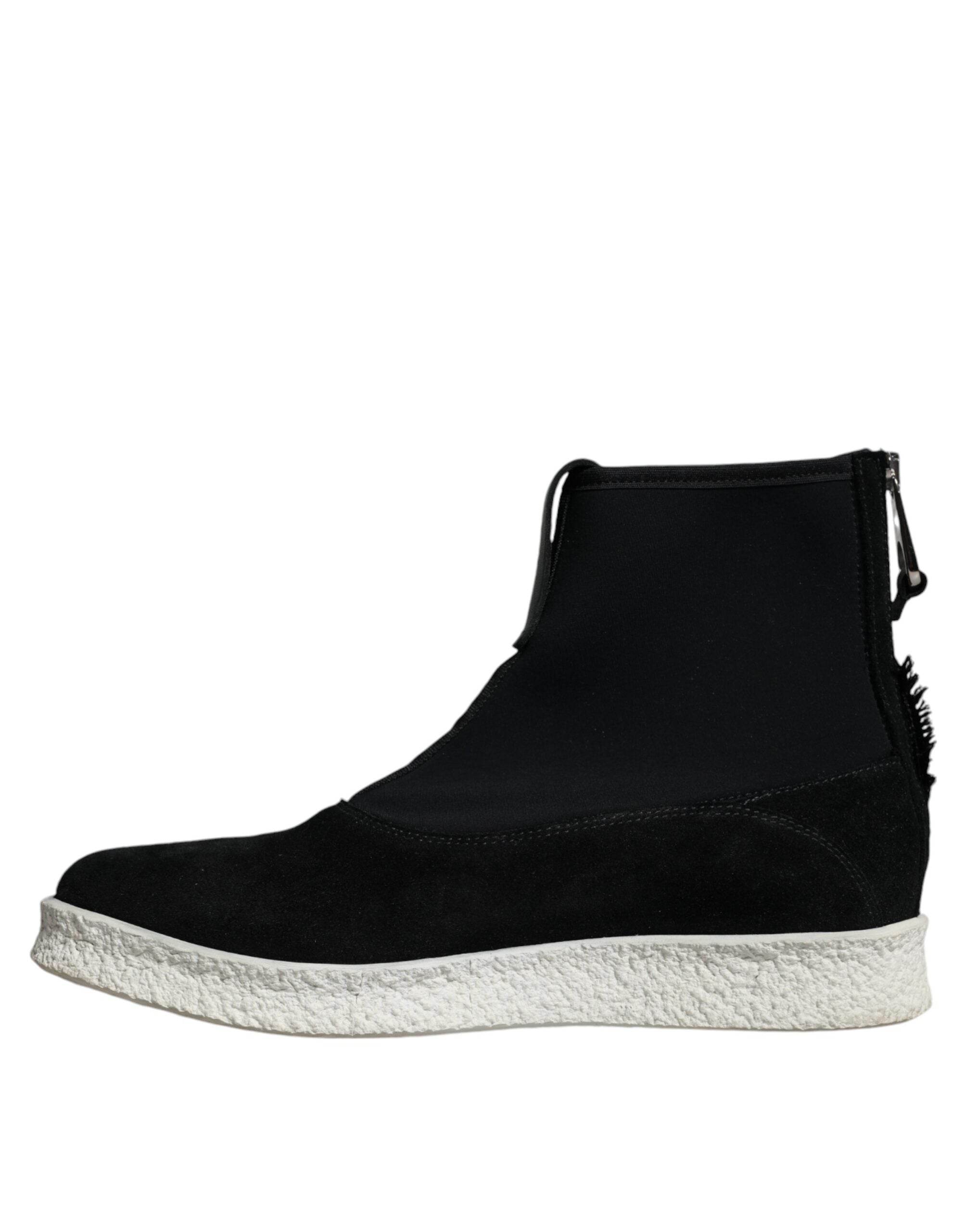 Alexander McQueen Black White Neoprene Takeshi Mid Calf Boots Shoes - Hilstor