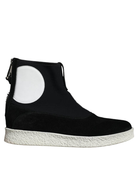 Alexander McQueen Black White Neoprene Takeshi Mid Calf Boots Shoes - Hilstor
