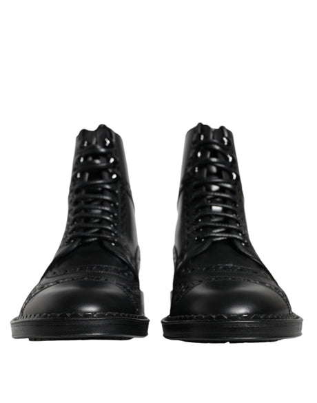 Dolce & Gabbana Black Leather Lace Up Mid Calf Boots Shoes - Hilstor