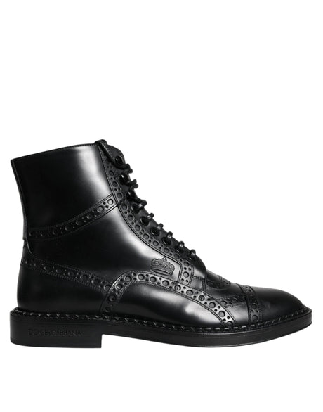 Dolce & Gabbana Black Leather Lace Up Mid Calf Boots Shoes - Hilstor