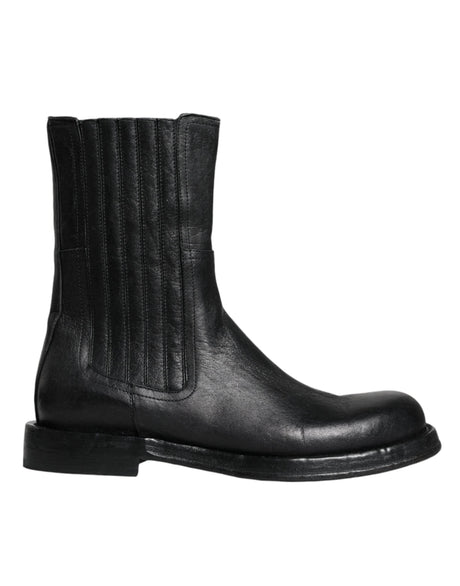 Dolce & Gabbana Black Horse Leather Mid Calf Boots Shoes - Hilstor