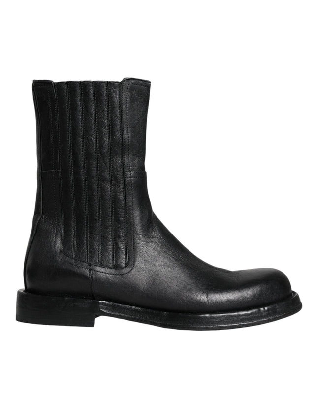 Dolce & Gabbana Black Horse Leather Mid Calf Boots Shoes - Hilstor