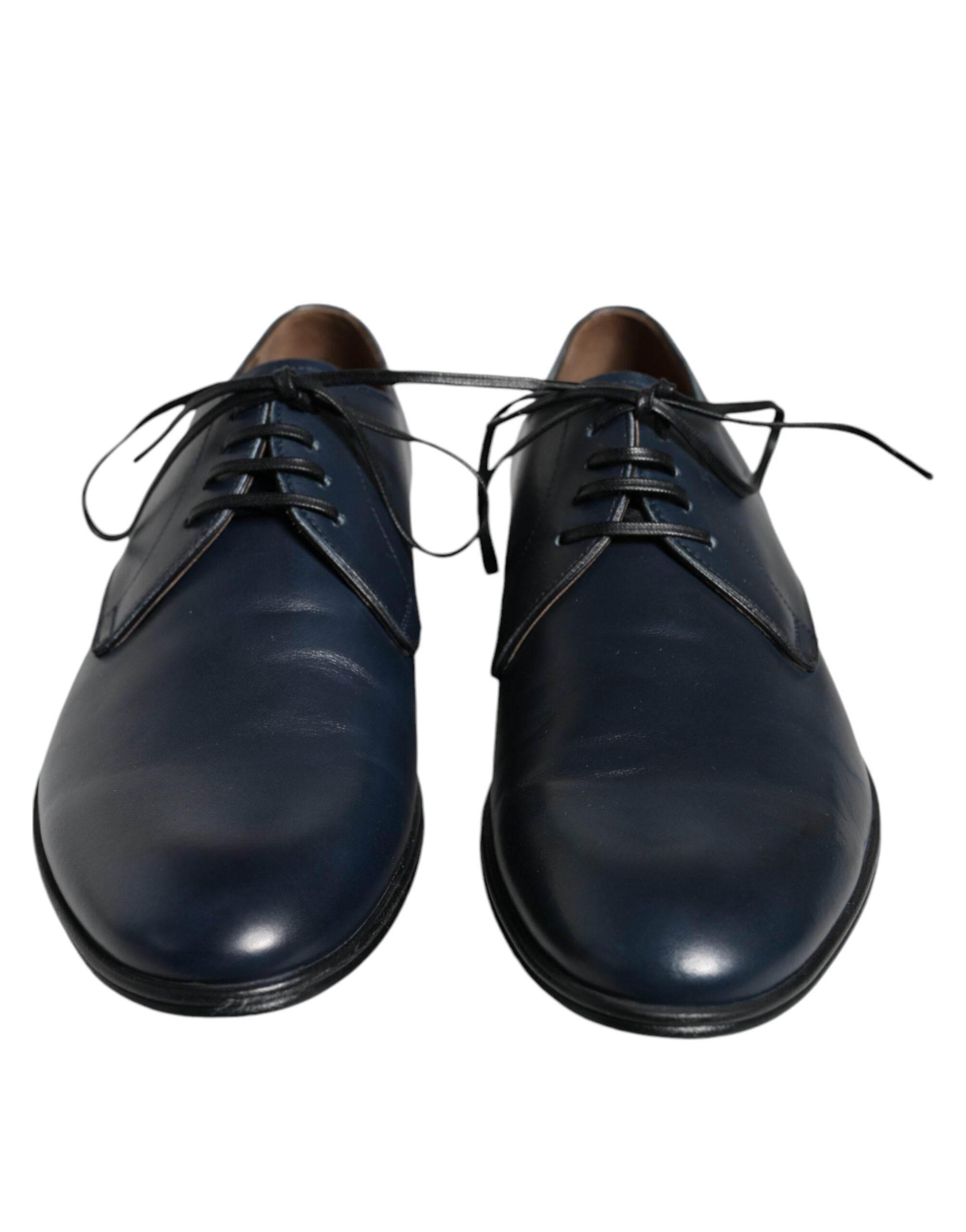 Dolce & Gabbana Navy Blue Leather Derby Dress Formal Shoes - Hilstor