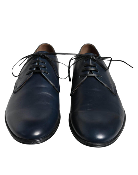 Dolce & Gabbana Navy Blue Leather Derby Dress Formal Shoes - Hilstor