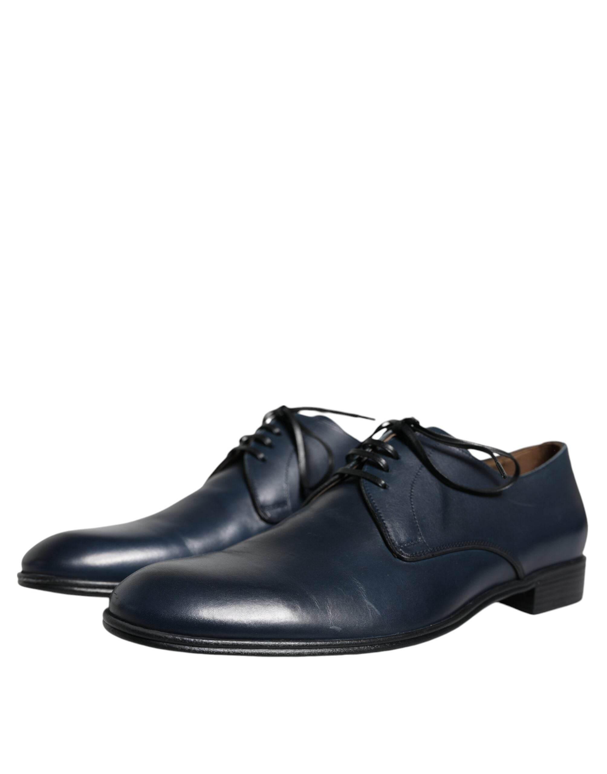 Dolce & Gabbana Navy Blue Leather Derby Dress Formal Shoes - Hilstor