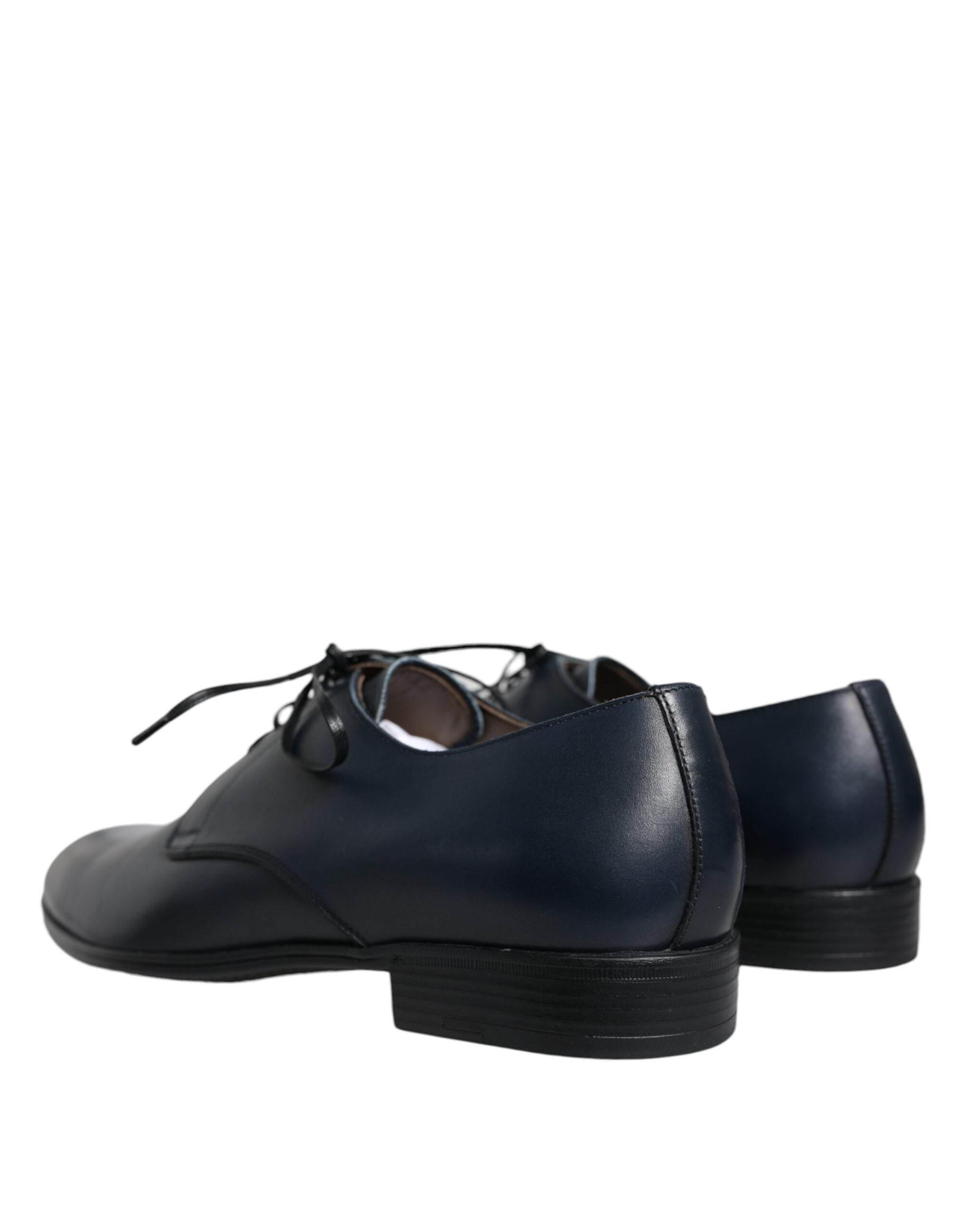 Dolce & Gabbana Navy Blue Leather Derby Dress Formal Shoes - Hilstor