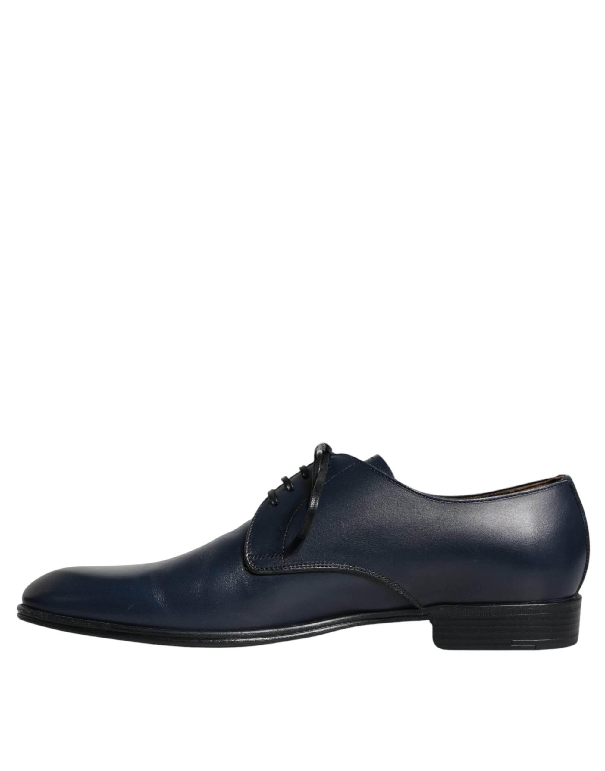 Dolce & Gabbana Navy Blue Leather Derby Dress Formal Shoes - Hilstor