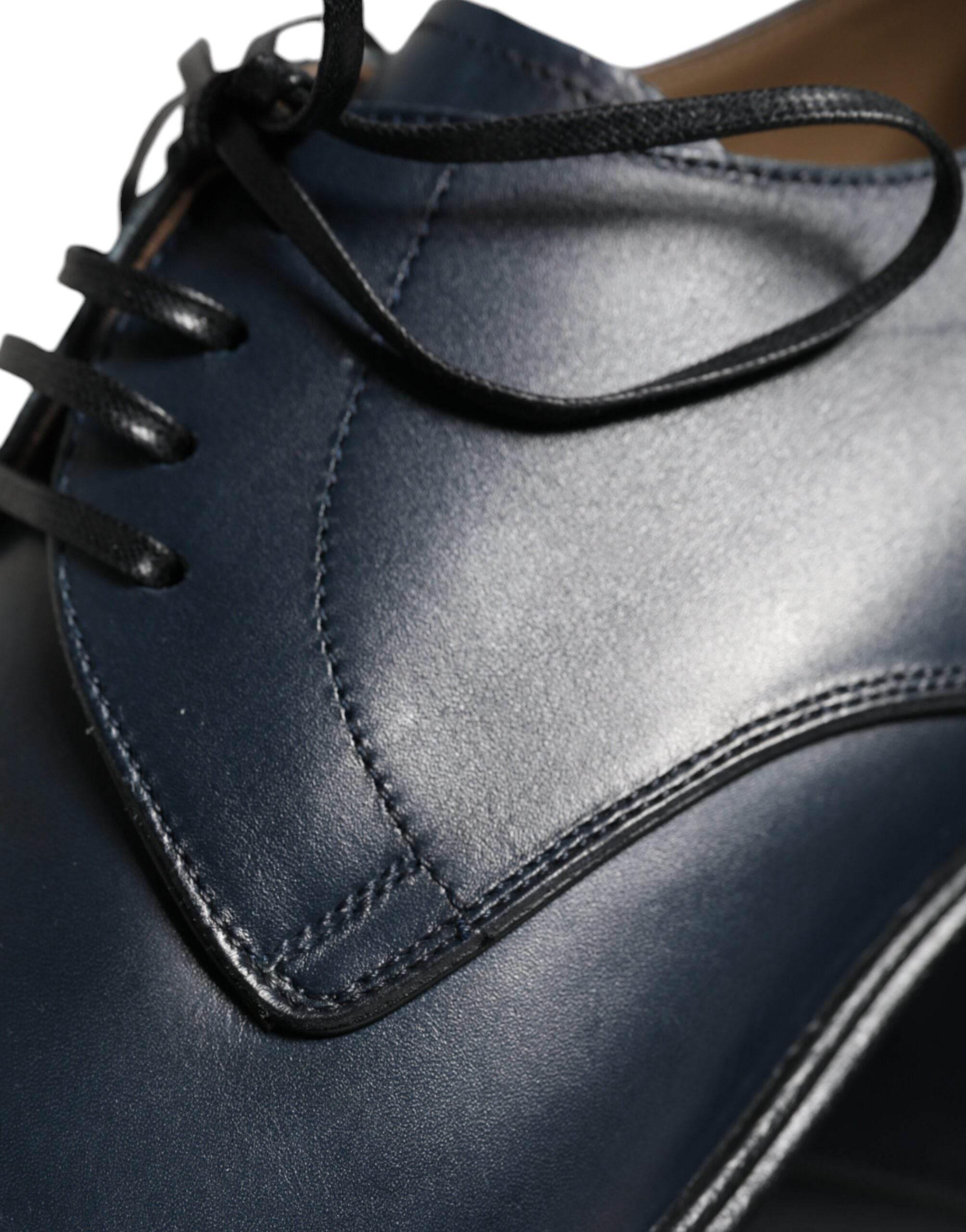 Dolce & Gabbana Navy Blue Leather Derby Dress Formal Shoes - Hilstor