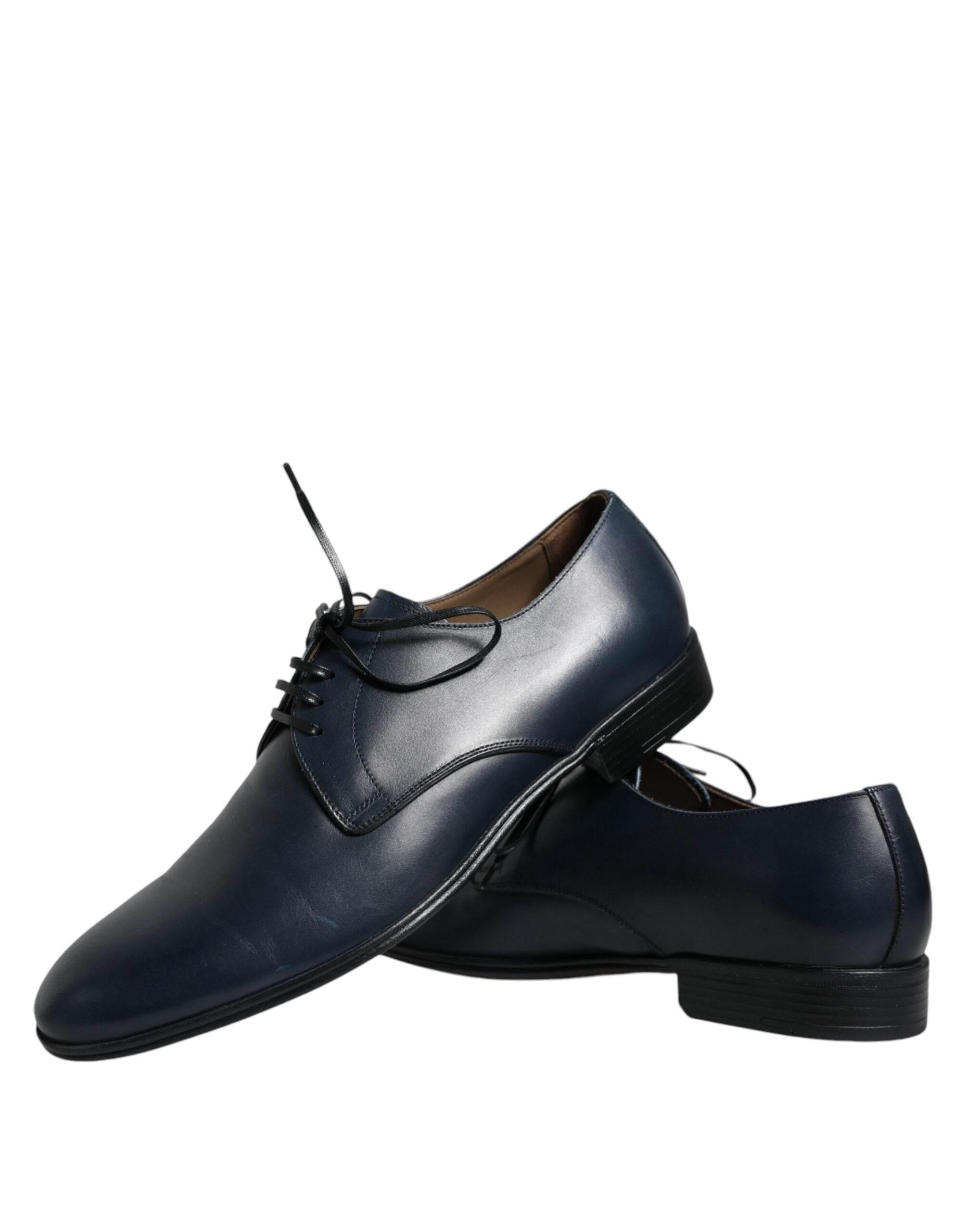 Dolce & Gabbana Navy Blue Leather Derby Dress Formal Shoes - Hilstor
