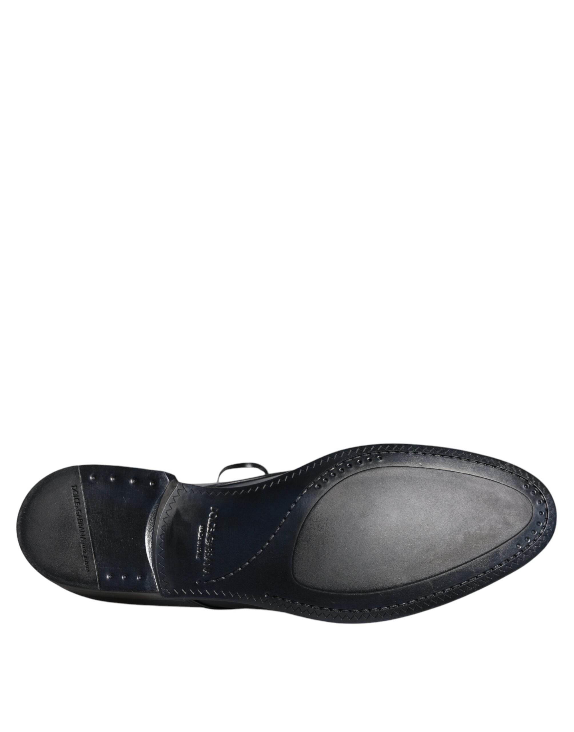 Dolce & Gabbana Navy Blue Leather Derby Dress Formal Shoes - Hilstor
