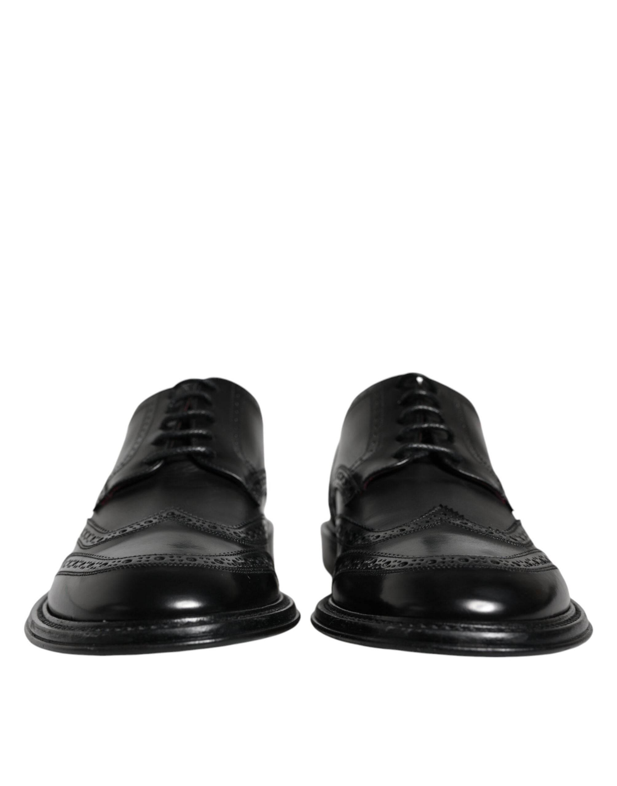 Dolce & Gabbana Black Leather Oxford Wingtip Formal Shoes - Hilstor