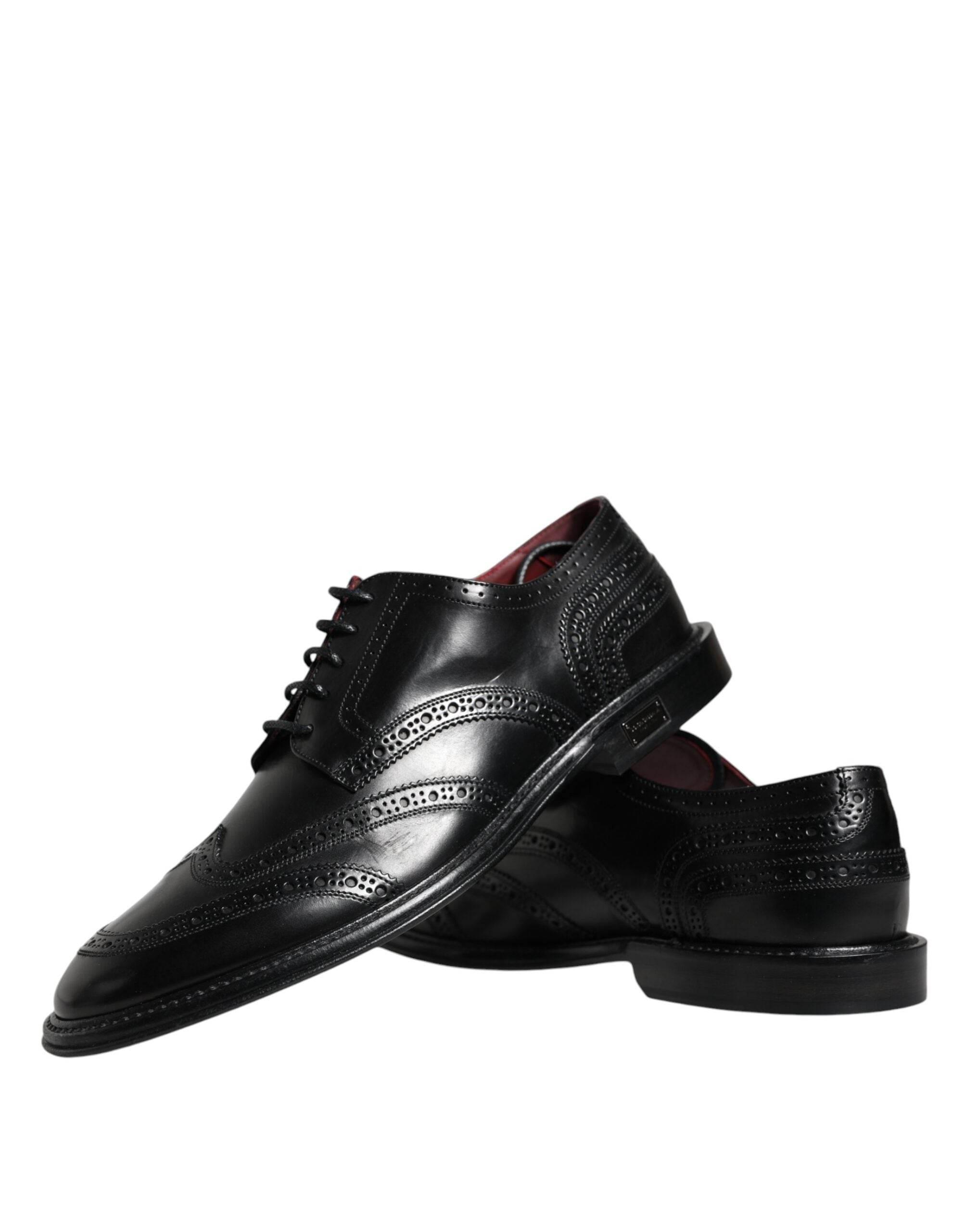 Dolce & Gabbana Black Leather Oxford Wingtip Formal Shoes - Hilstor