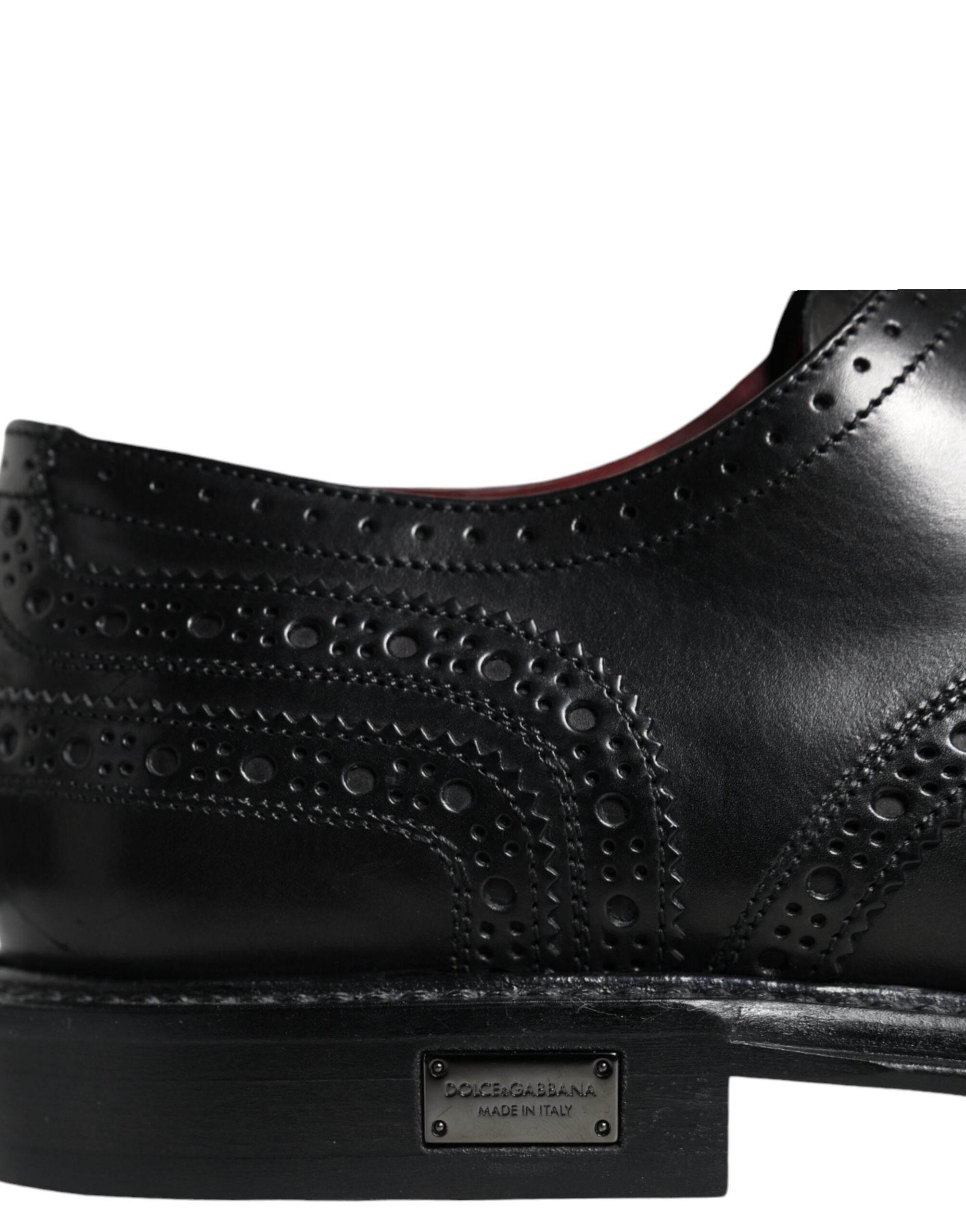 Dolce & Gabbana Black Leather Oxford Wingtip Formal Shoes - Hilstor