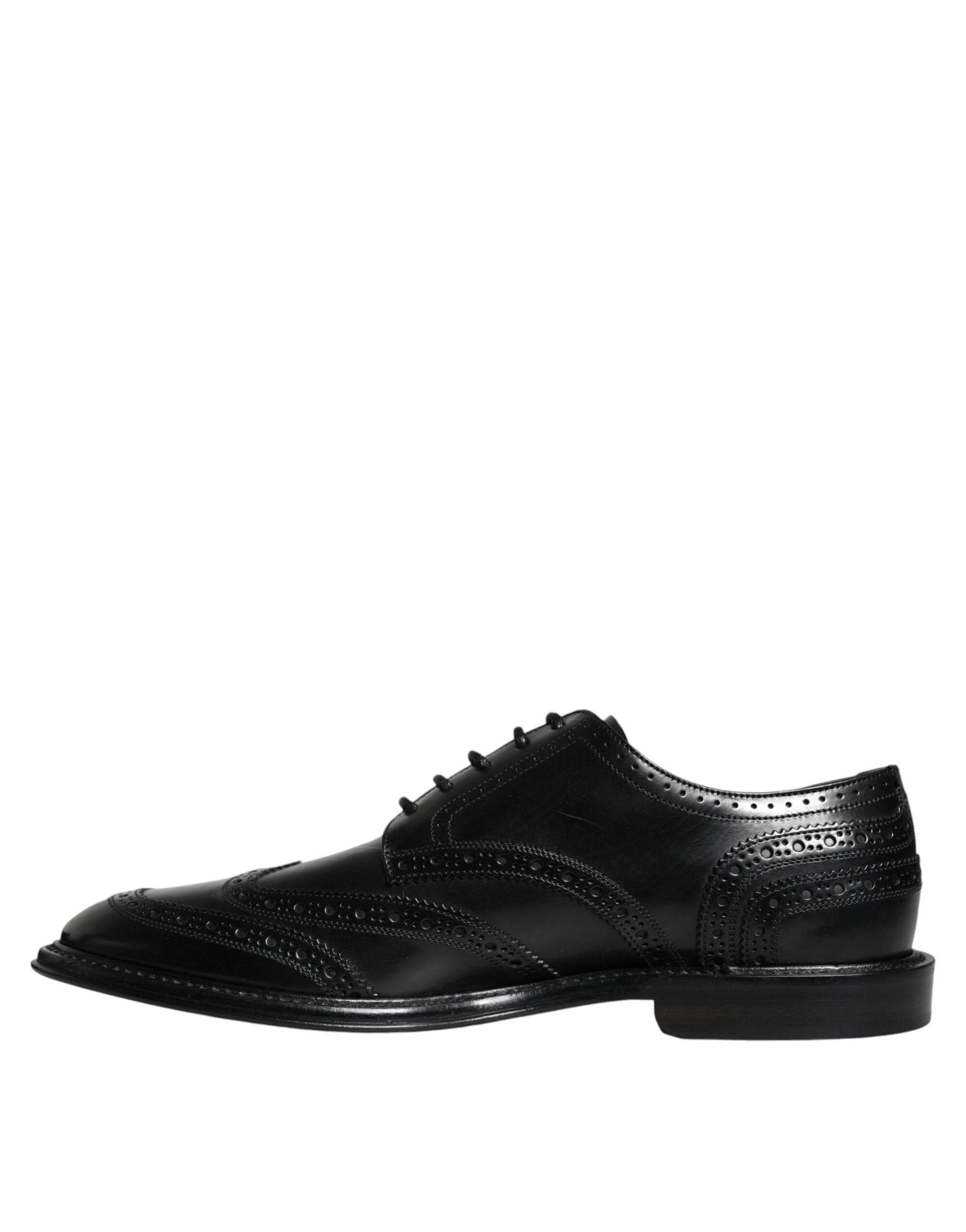 Dolce & Gabbana Black Leather Oxford Wingtip Formal Shoes - Hilstor