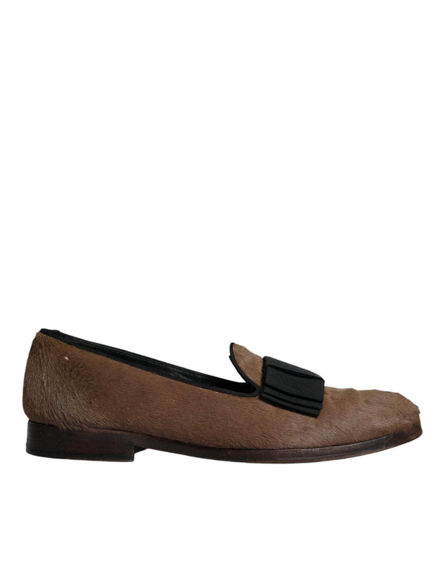 Dolce & Gabbana Brown Calf Hair Leather Loafers Formal Dress Shoes - Hilstor