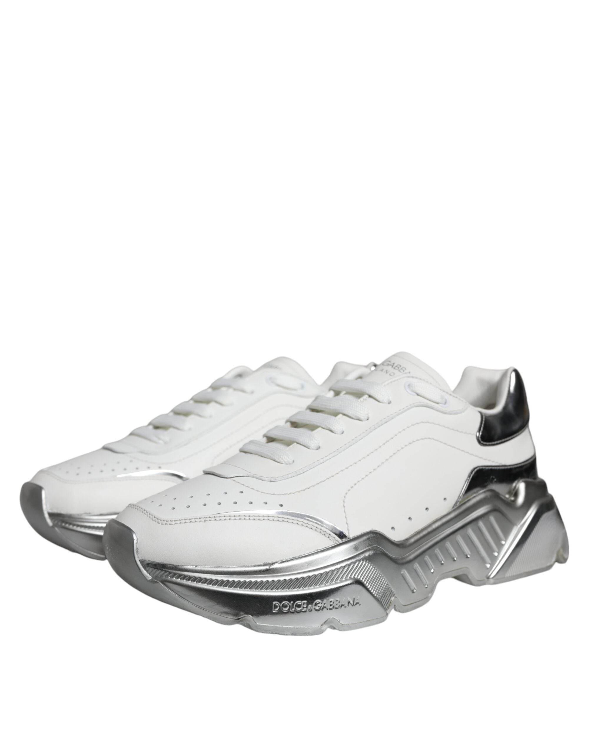 Dolce & Gabbana White Silver Daymaster Low Top Sneakers Shoes - Hilstor