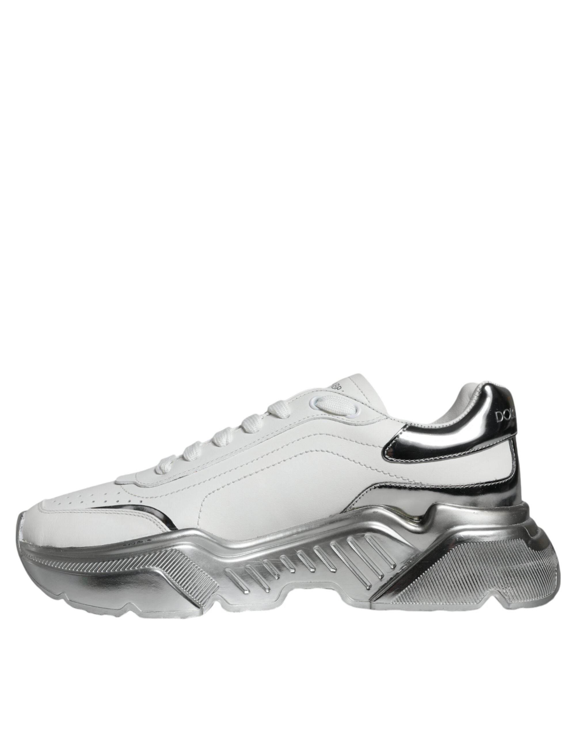 Dolce & Gabbana White Silver Daymaster Low Top Sneakers Shoes - Hilstor
