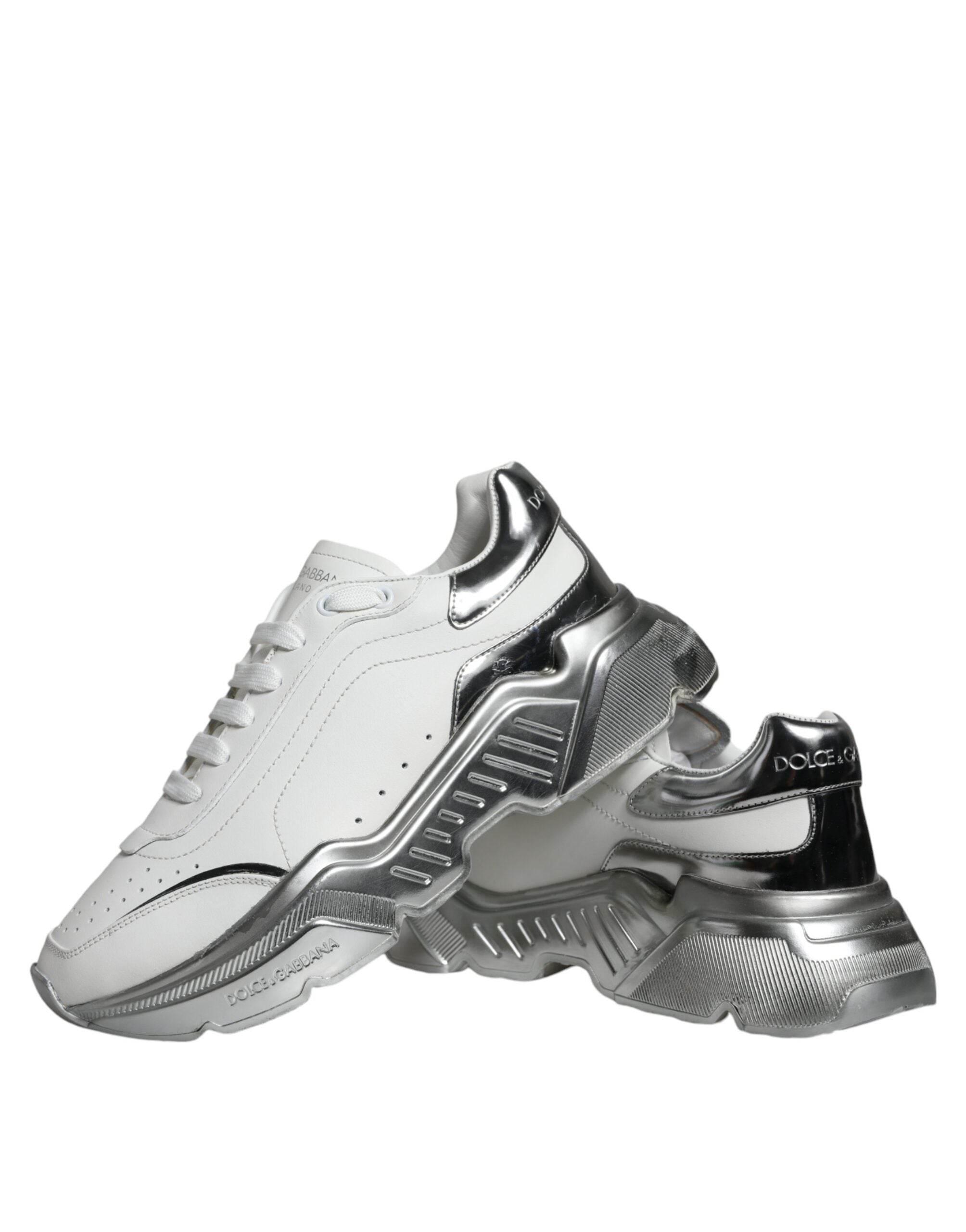 Dolce & Gabbana White Silver Daymaster Low Top Sneakers Shoes - Hilstor