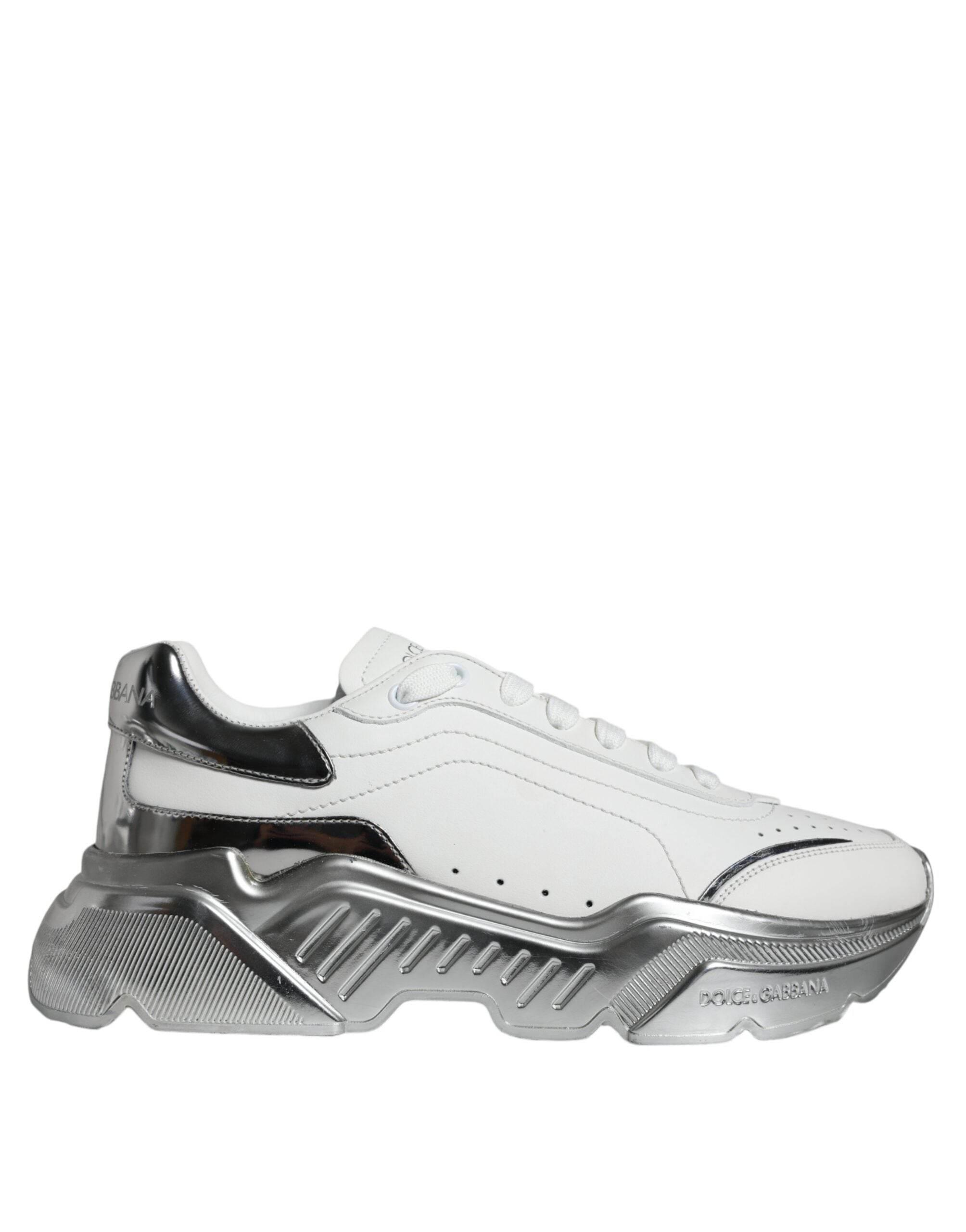 Dolce & Gabbana White Silver Daymaster Low Top Sneakers Shoes - Hilstor