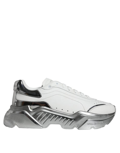Dolce & Gabbana White Silver Daymaster Low Top Sneakers Shoes - Hilstor
