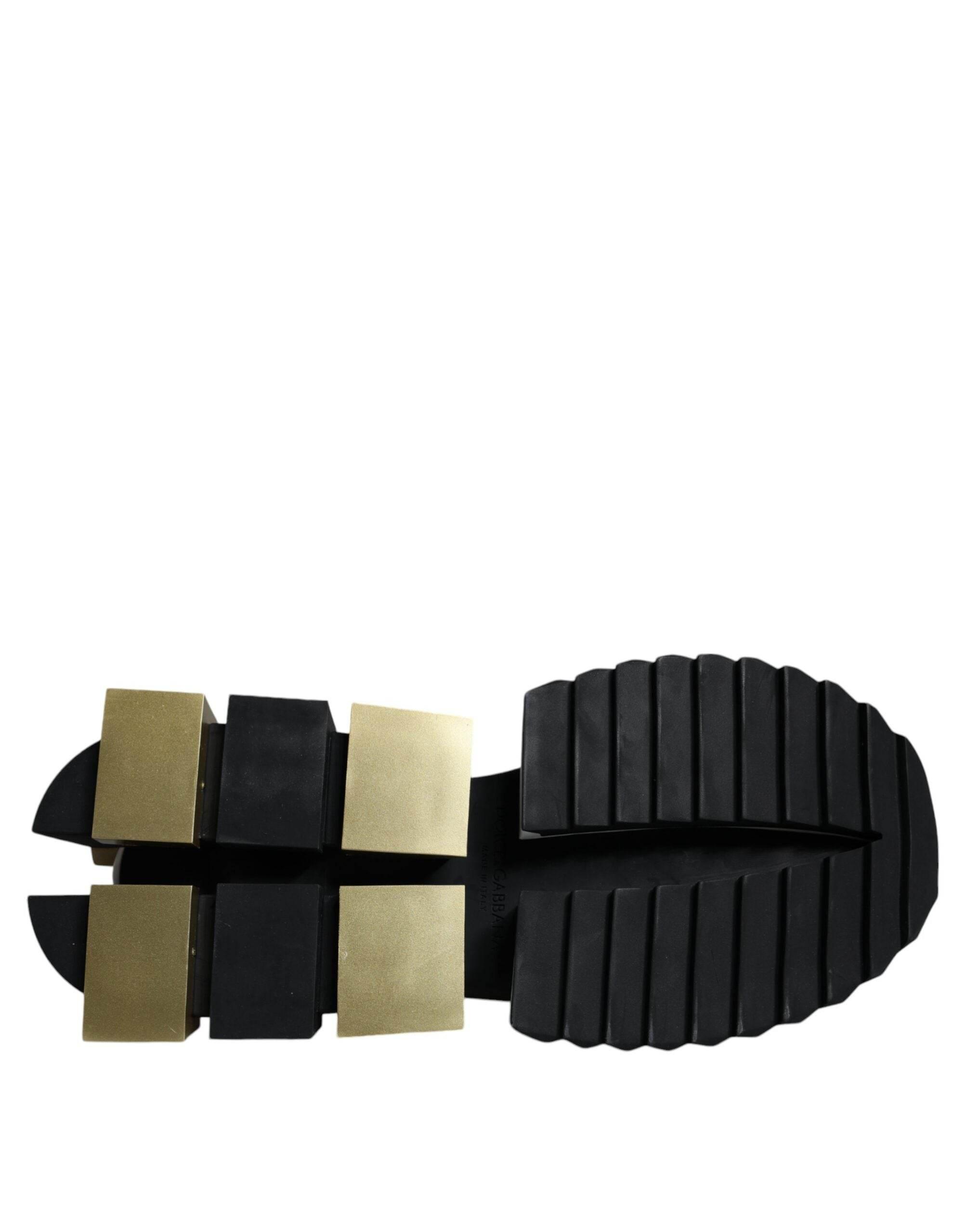 Dolce & Gabbana White Gold Black Leather SUPER KING Sneakers Shoes - Hilstor