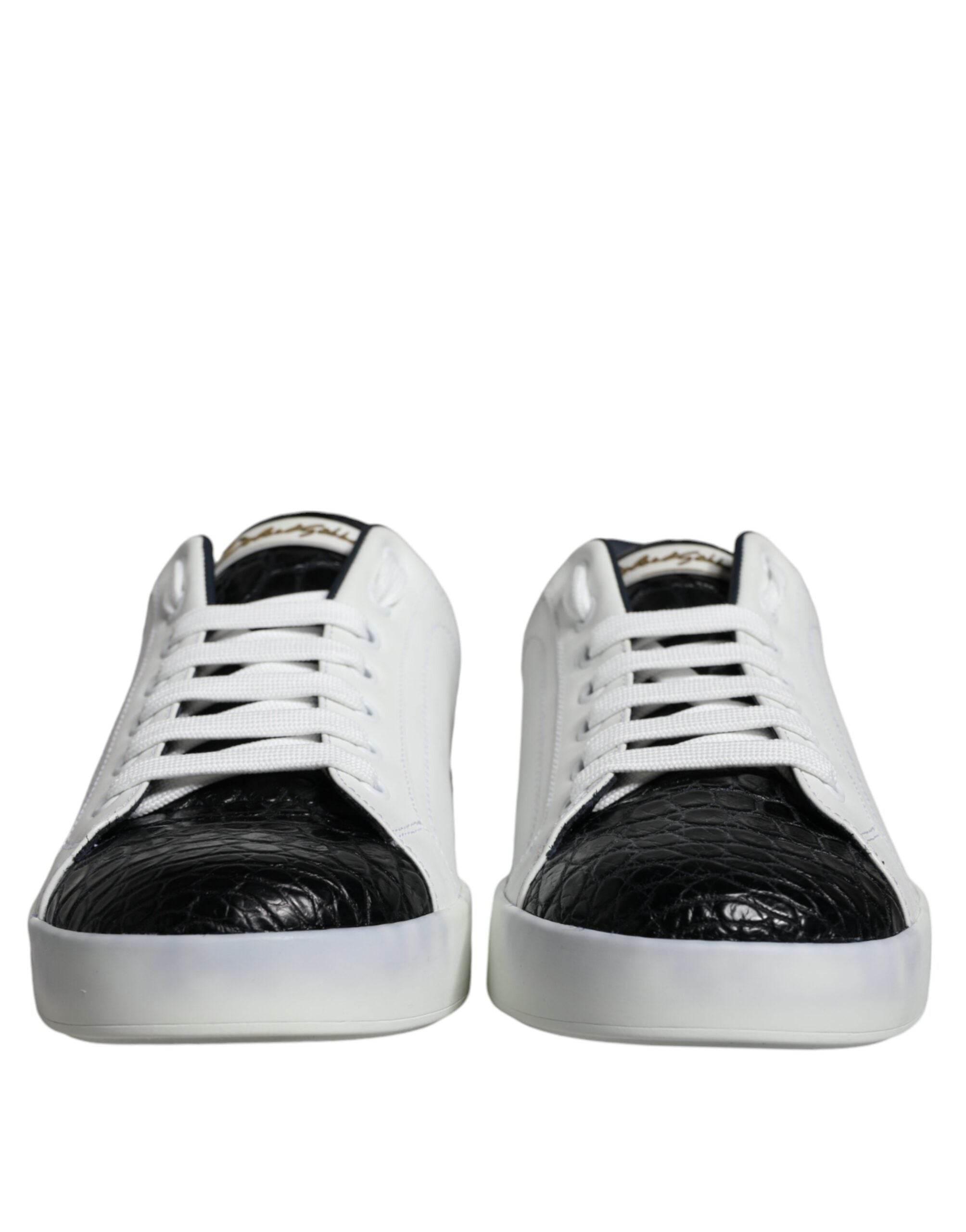 Dolce & Gabbana Black Leather Logo Portofino Sneaker Shoes - Hilstor