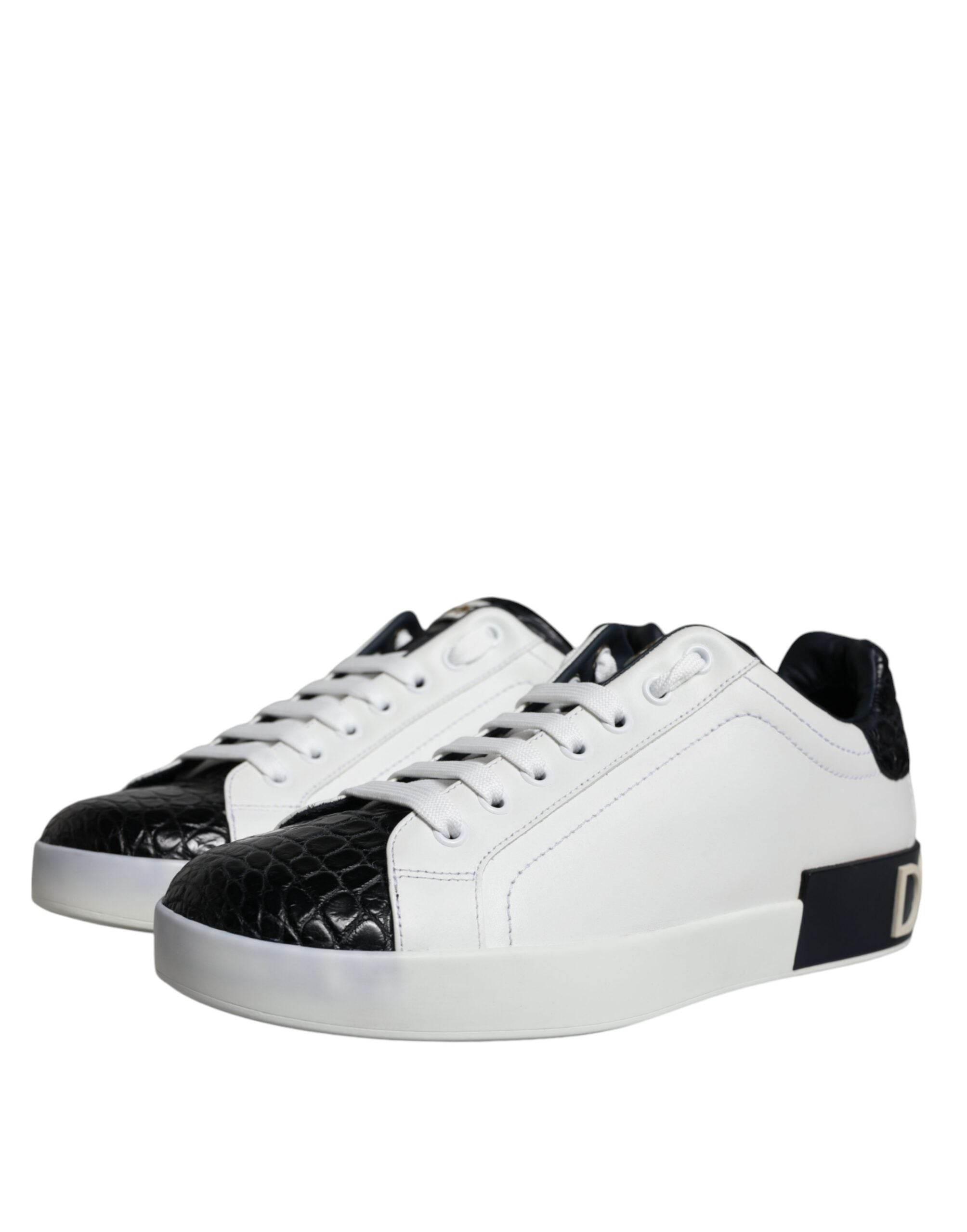 Dolce & Gabbana Black Leather Logo Portofino Sneaker Shoes - Hilstor