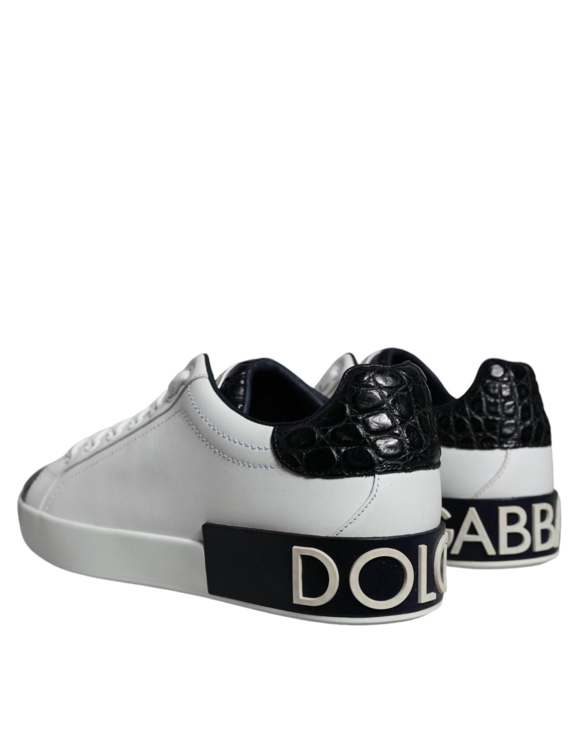 Dolce & Gabbana Black Leather Logo Portofino Sneaker Shoes - Hilstor
