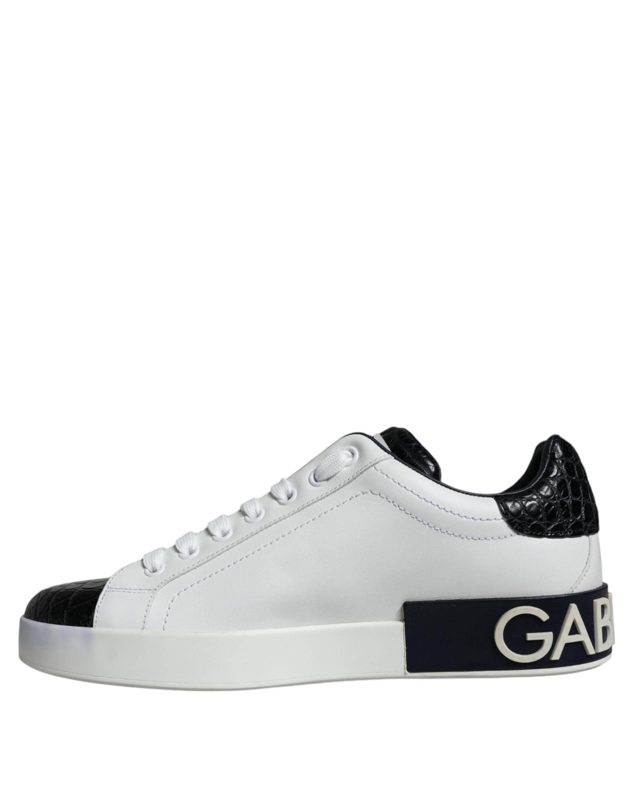 Dolce & Gabbana Black Leather Logo Portofino Sneaker Shoes - Hilstor