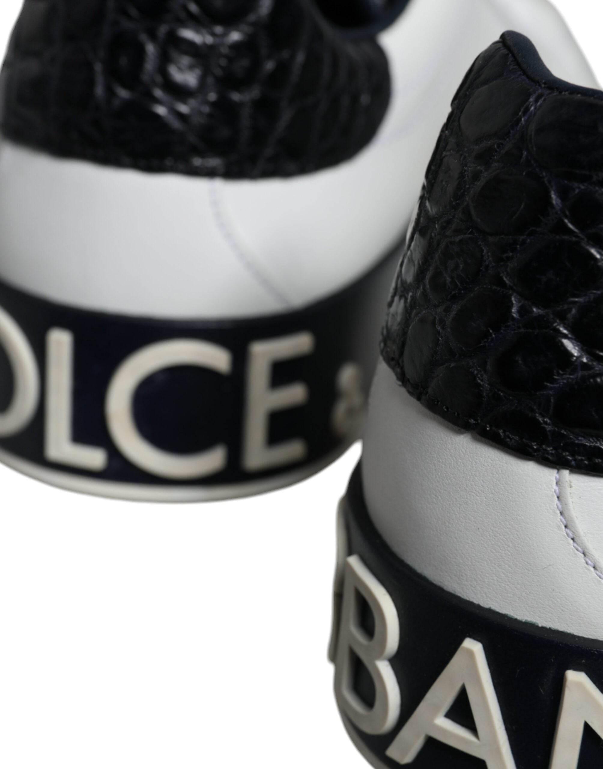 Dolce & Gabbana Black Leather Logo Portofino Sneaker Shoes - Hilstor