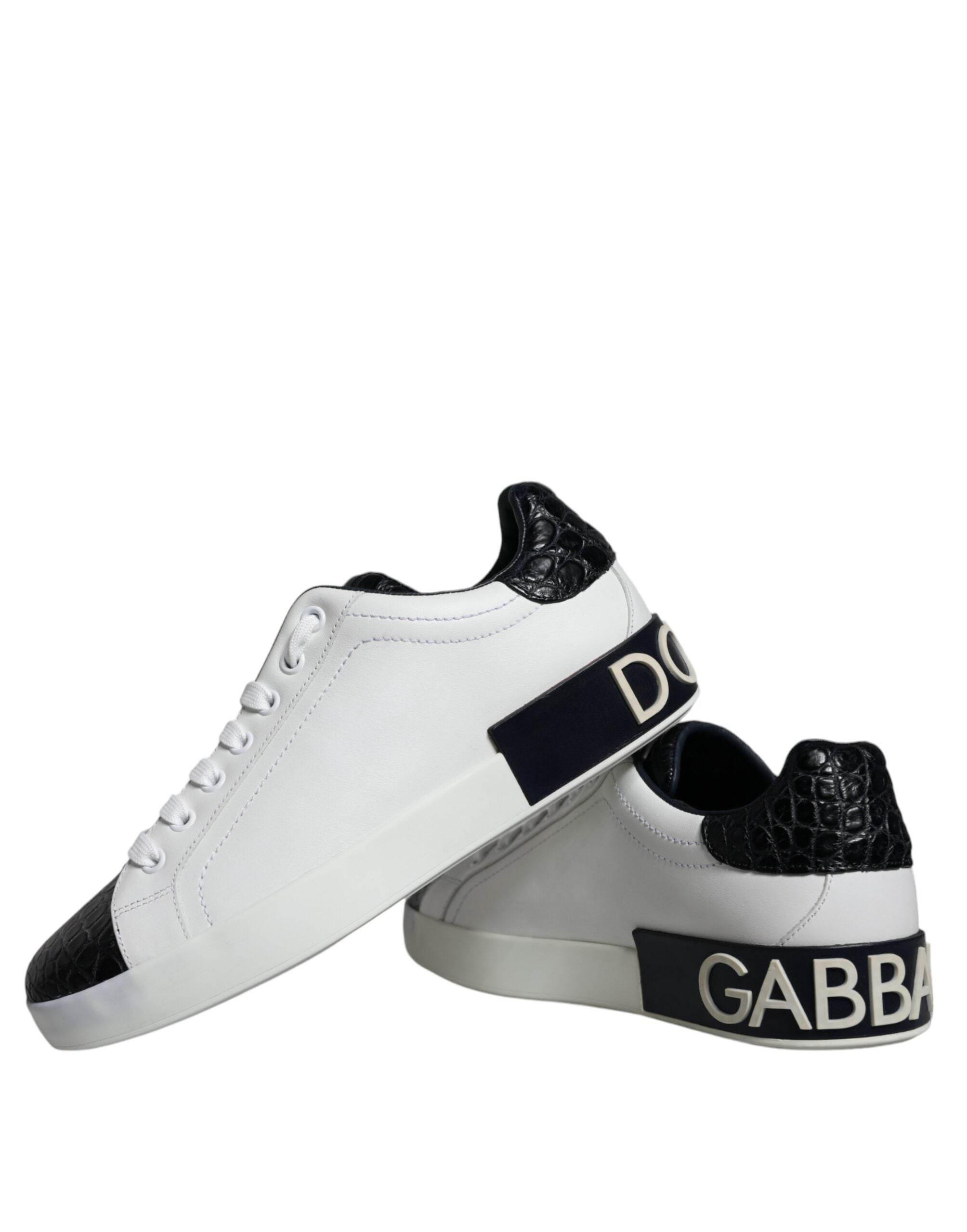 Dolce & Gabbana Black Leather Logo Portofino Sneaker Shoes - Hilstor