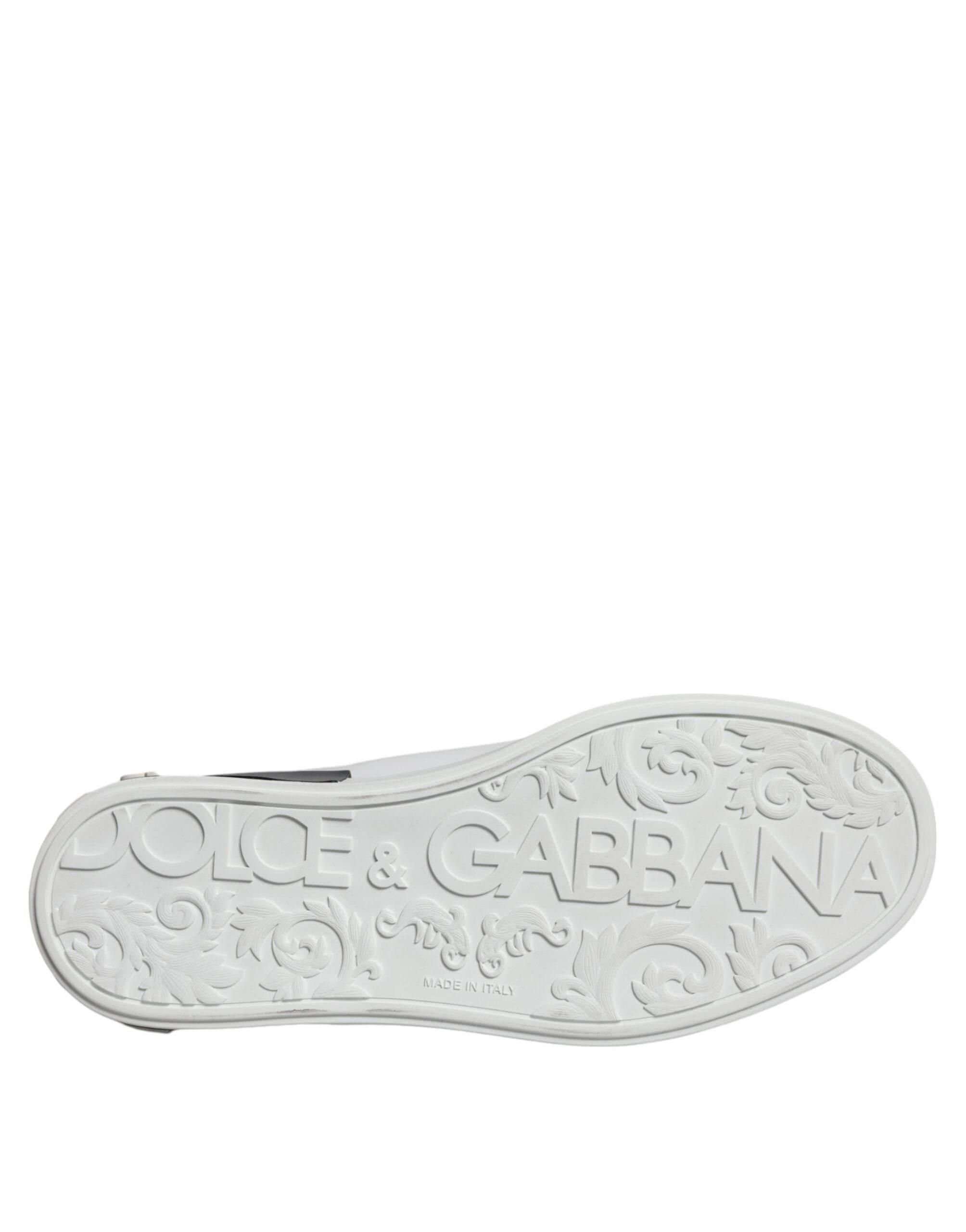 Dolce & Gabbana Black Leather Logo Portofino Sneaker Shoes - Hilstor
