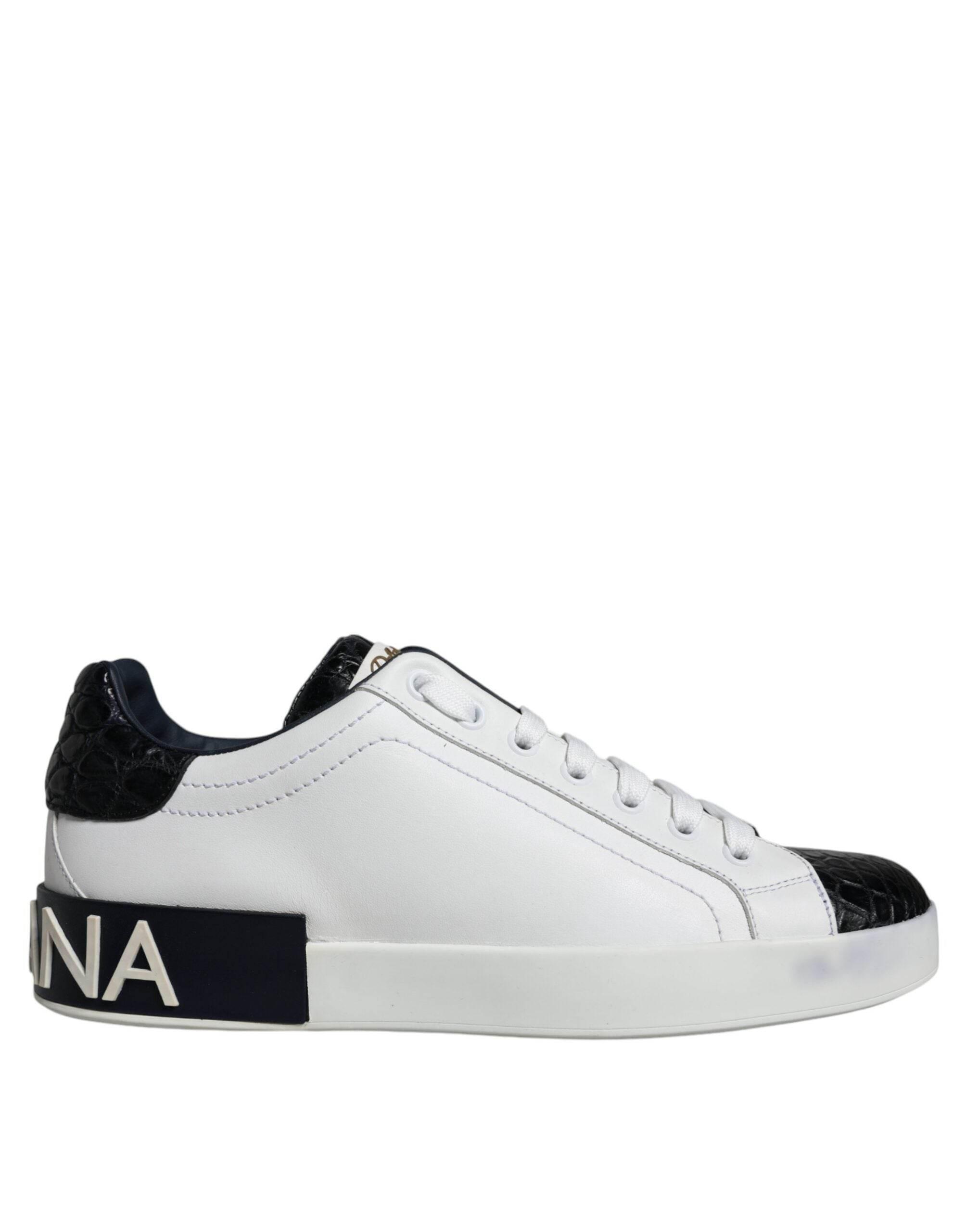Dolce & Gabbana Black Leather Logo Portofino Sneaker Shoes - Hilstor