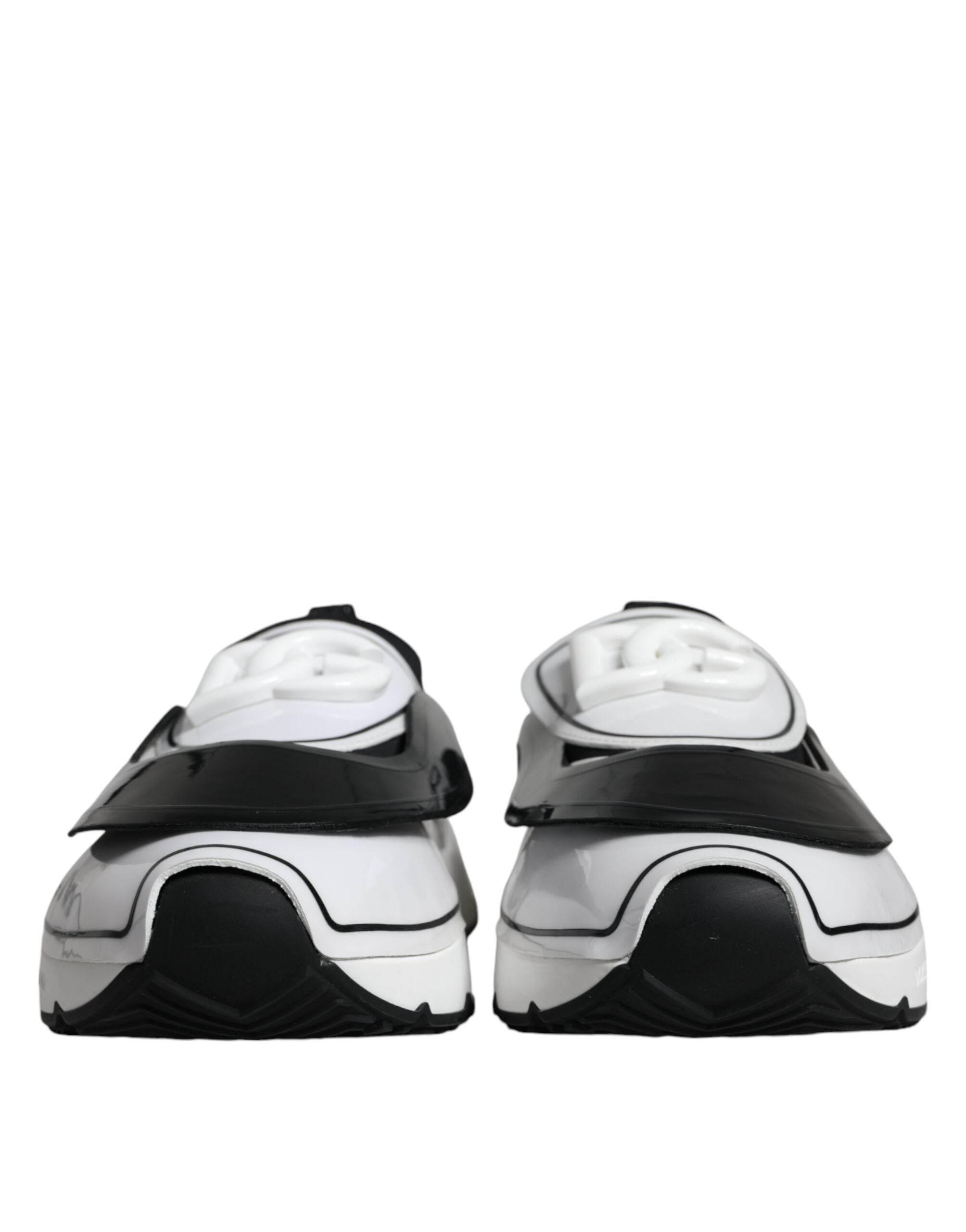 Dolce & Gabbana White Black Logo Plaque Daymaster Sneakers Shoes - Hilstor