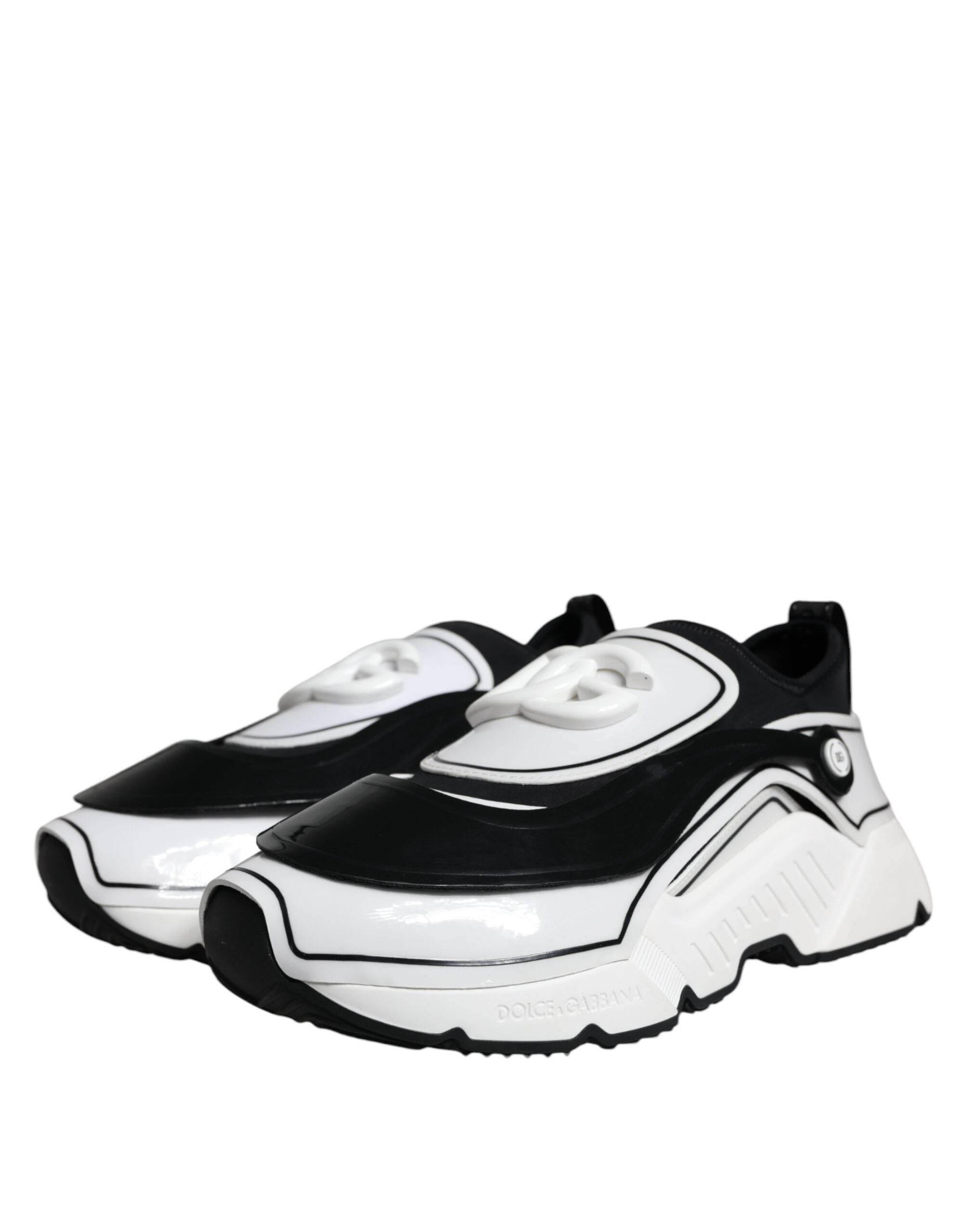 Dolce & Gabbana White Black Logo Plaque Daymaster Sneakers Shoes - Hilstor