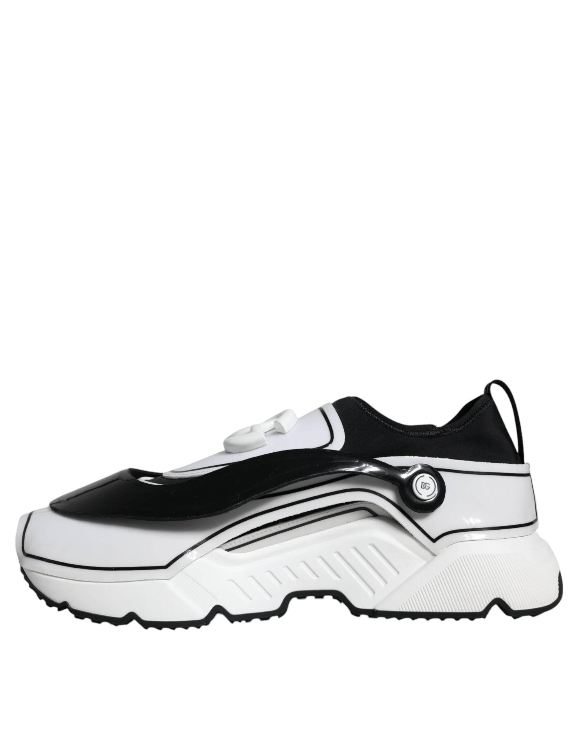Dolce & Gabbana White Black Logo Plaque Daymaster Sneakers Shoes - Hilstor