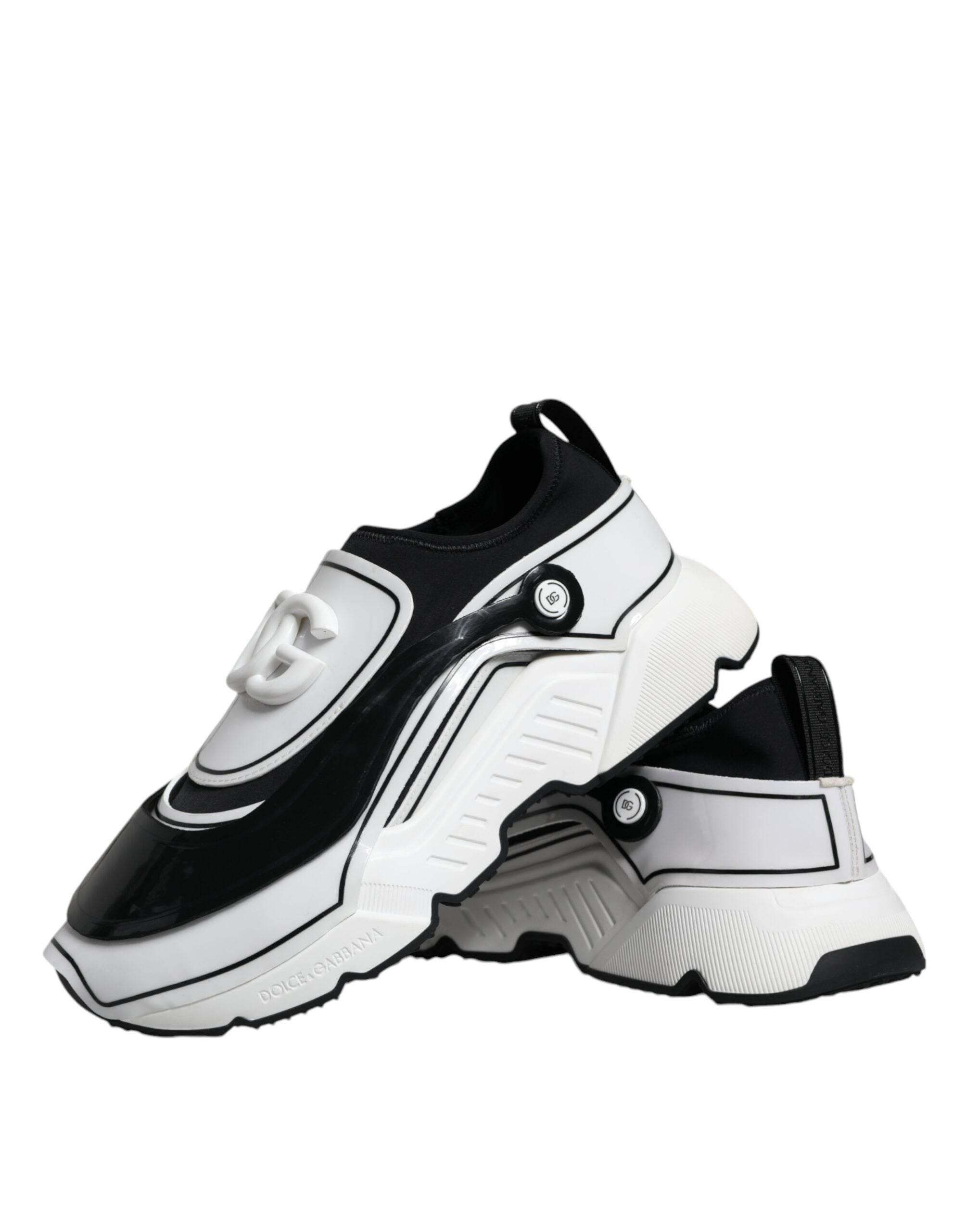 Dolce & Gabbana White Black Logo Plaque Daymaster Sneakers Shoes - Hilstor