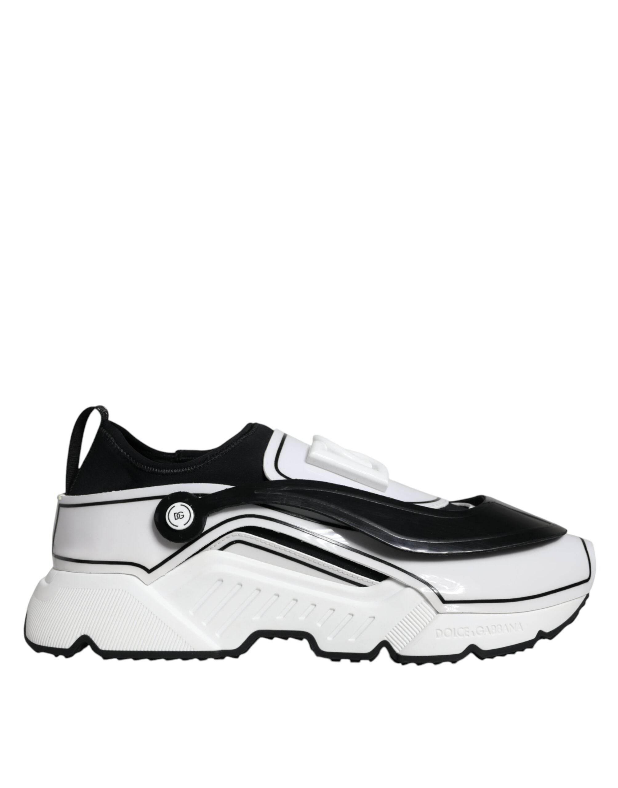 Dolce & Gabbana White Black Logo Plaque Daymaster Sneakers Shoes - Hilstor